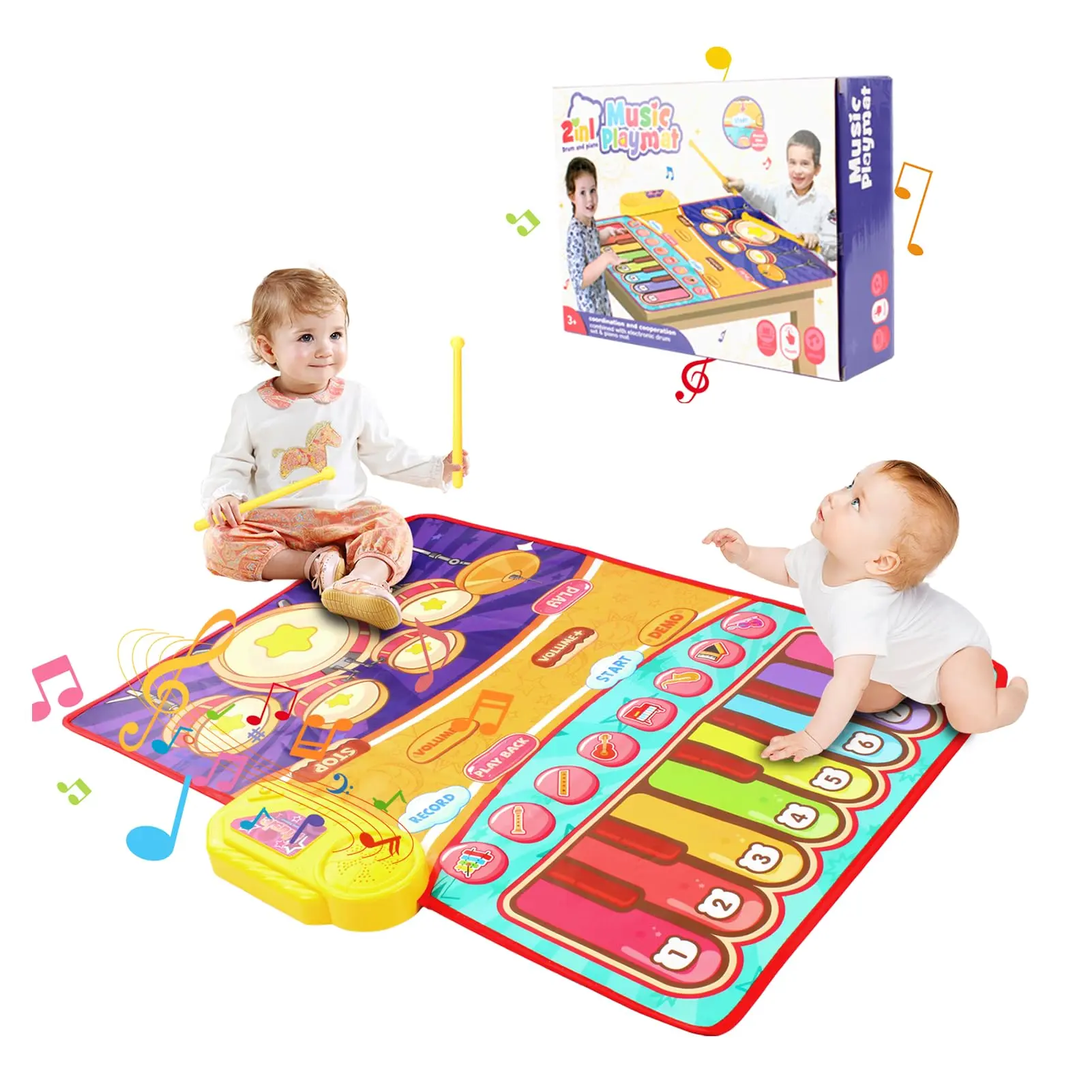 NOMI 2-in-1 Educational Piano Mat for Toddlers with Carry Bag– 29.5"×23.6" Musical Playmat,Drum Mat,Birthday Gifts for Boys & Girls