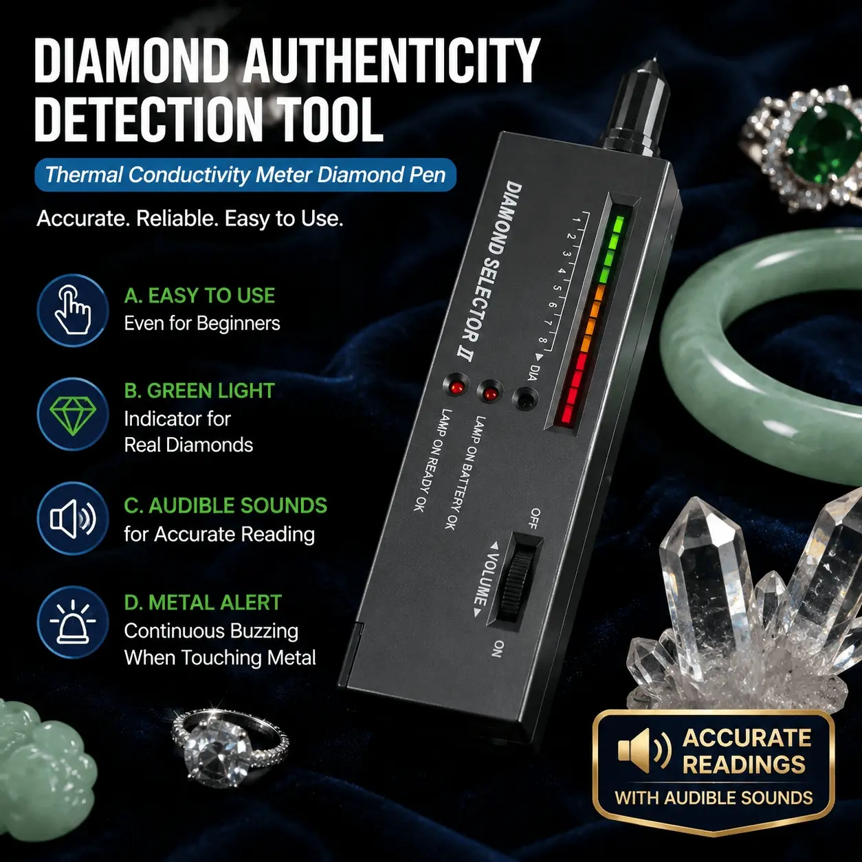 Portable Diamond Tester & Mohs Hardness Kit: Professional Gemstone Jewelry Detector for Diamond, Jade, Crystal Authenticity | Fast Accurate Reliable Easy Handheld Tool with Alert, Buzzing, Touching for Home & Professional Use