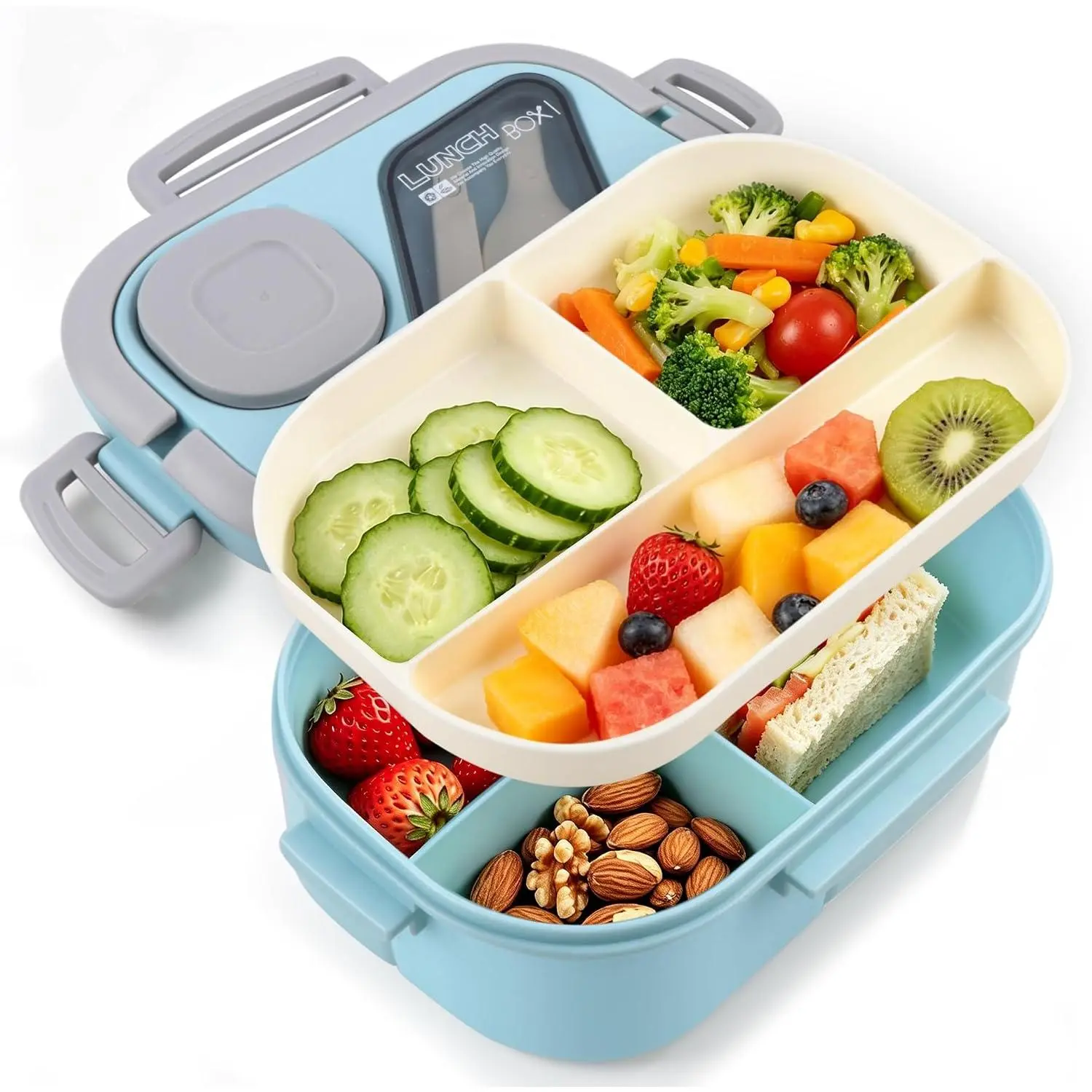 Adults Bento Lunch Box,Salad Container Large 43oz Salad Bowl, Bento-Style Tray for Toppings, 3oz Sauce Container for Dressings, and -In  Fork
