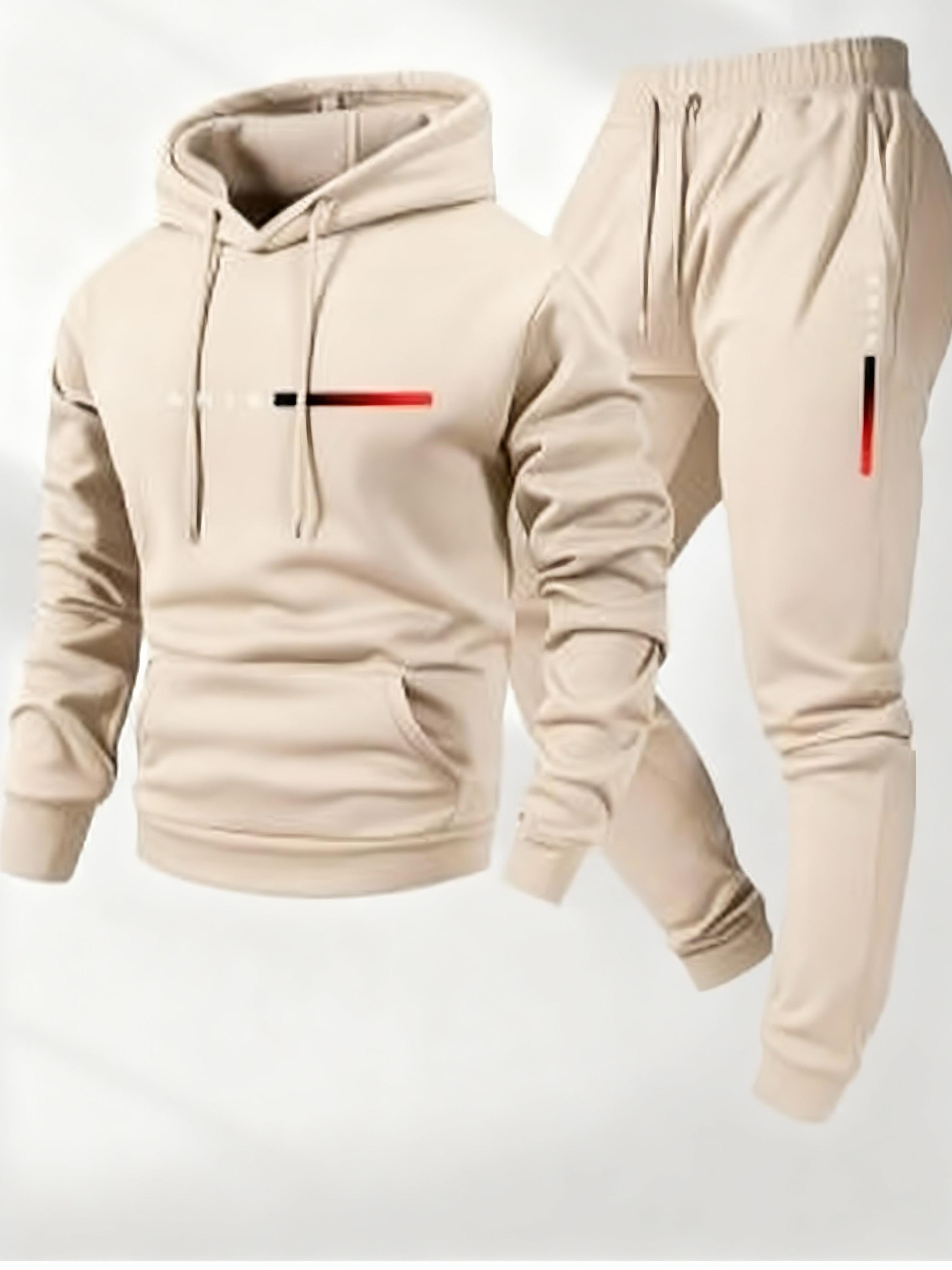 Men's Casual Hoodie Tracksuit 2 Piece Set - Light Gray Fashion Letter Print Sweatshirt + Drawstring Jogger Pants Sportswear for Daily/Leisure