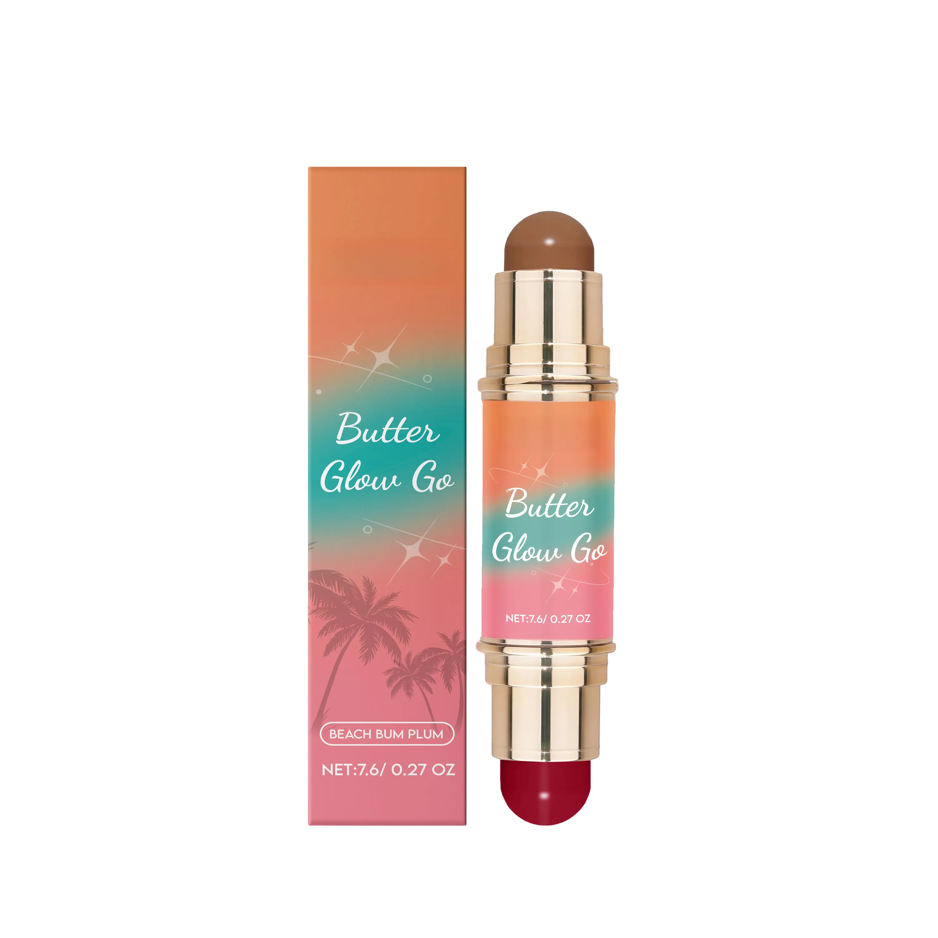 Dual-Ended Contour & Blush Stick, Brown Contour and Mauve Blush Makeup Stick, Creamy Blendable Face Sculpting Stick for Daily Makeup