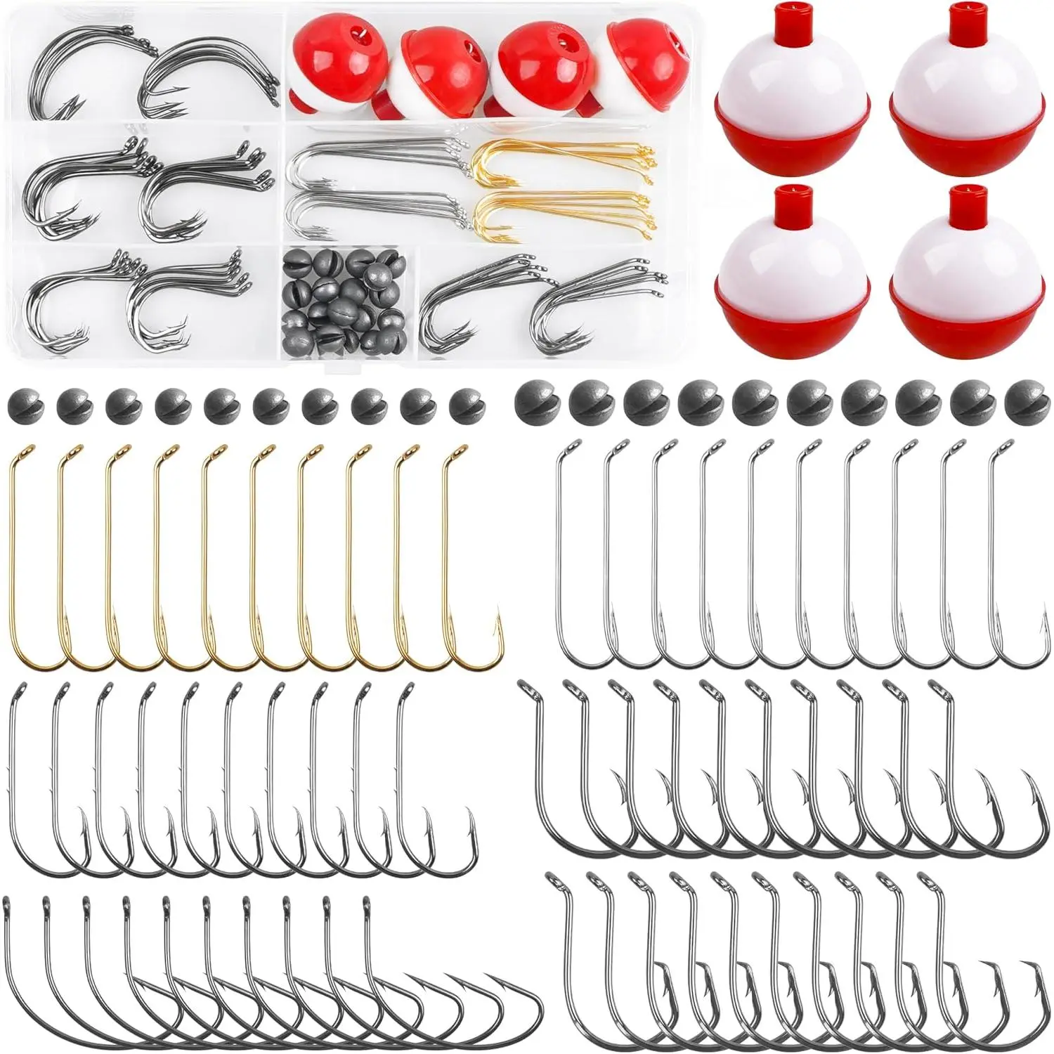 Fishing Bobbers Tackle Kit, 84 count Beginner Equipment Fishing Kit Included Fishing Bobbers Hooks Weights Sinkers for Bass Trout Catfish  Tackle Box Starter Kit