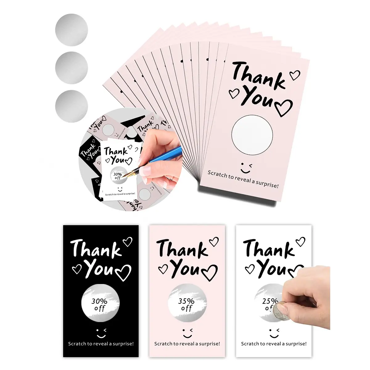 50/150 Scratch Cards for Halloween, Christmas, and Seasonal Promotions, Paper Cards with Pictures or Text, Ideal for Marketing Events