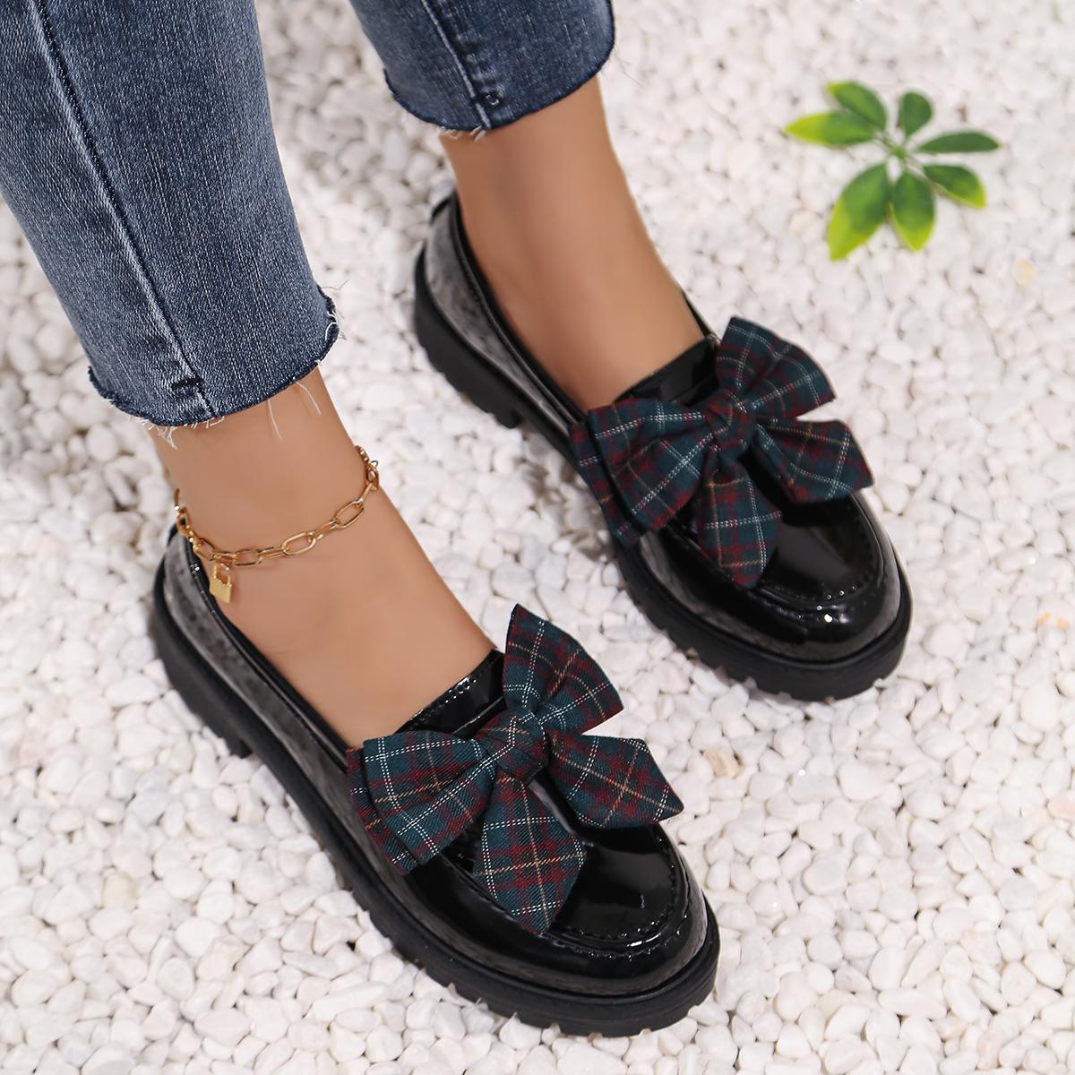 Womens Loafers Shoes Bow-knot Platform Chunky Penny Loafer Lug Sole Comfortable Slip On Work Office Business Casual Dress Shoes