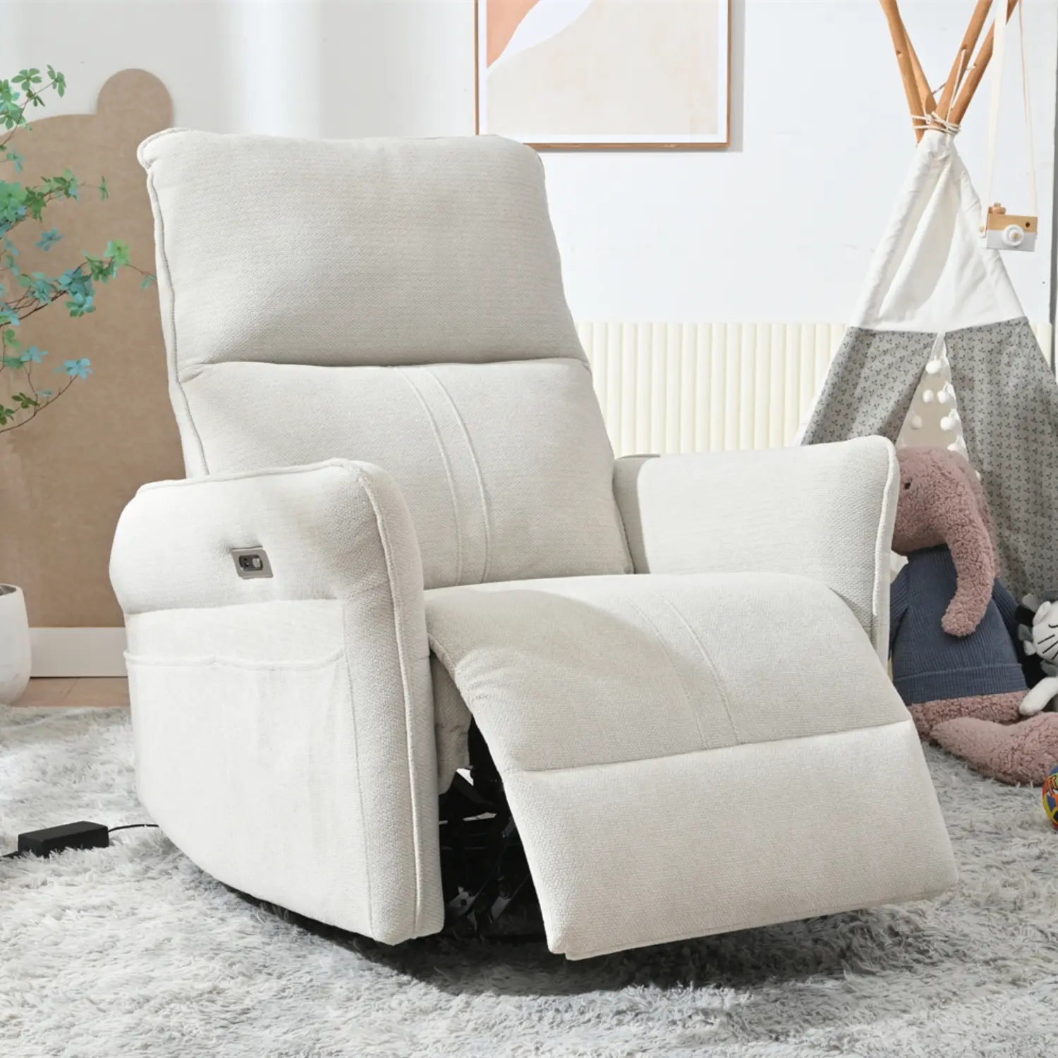 ARCH Power Swivel Rocker Recliner Chair, 270° Swivel 30° Rocking Electric Reclining Single Sofa, Light Gray Polyester Fabric, Push-Button Recline, Medium-Soft Foam, Flared Arms, for Living Room Bedroom RV Nursery, 330lb Capacity, Light Gray Color Opt, Adj