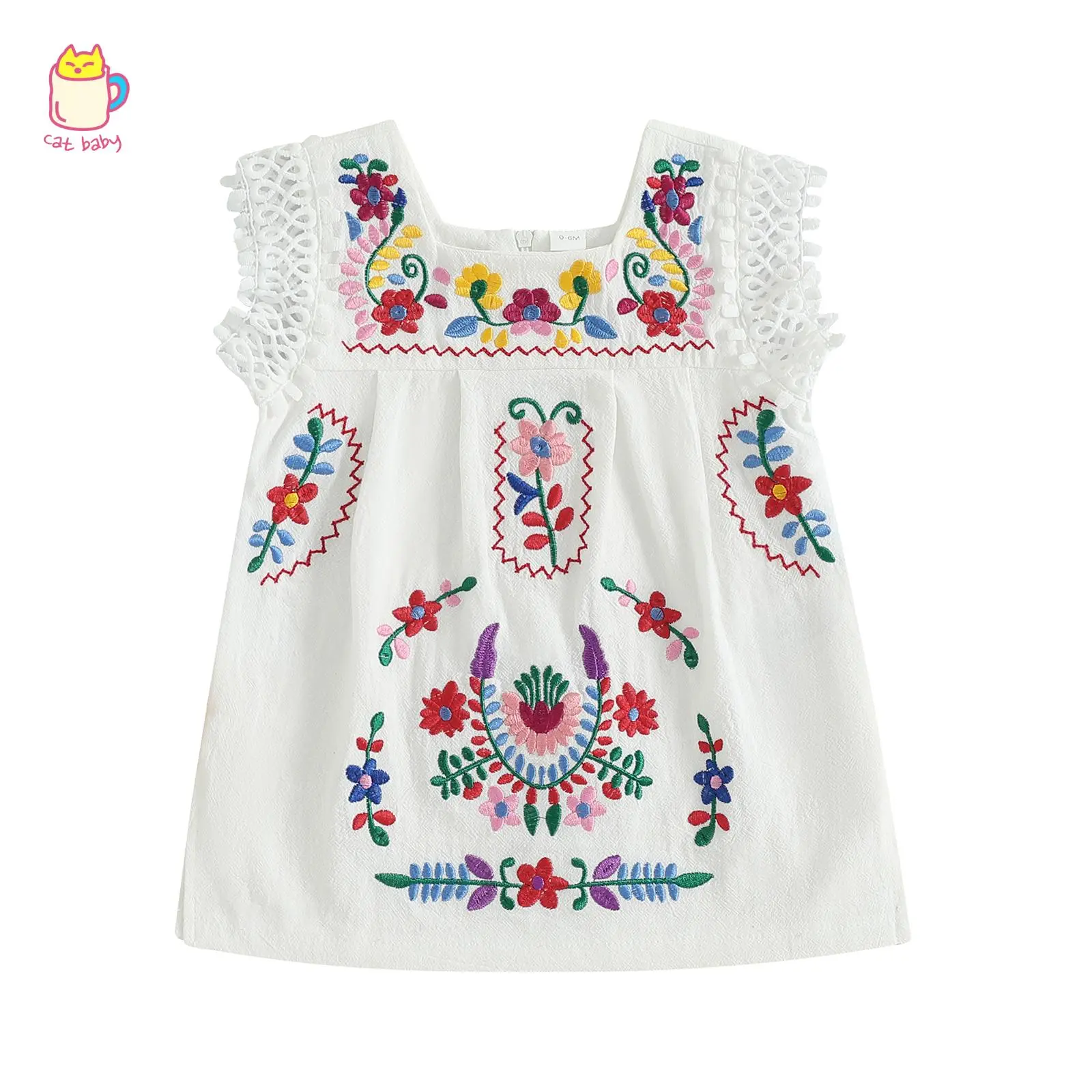 Toddler Baby Girls Mexican Dress Traditional Embroidered Floral Outfit Summer Folklorico Fiesta Dress