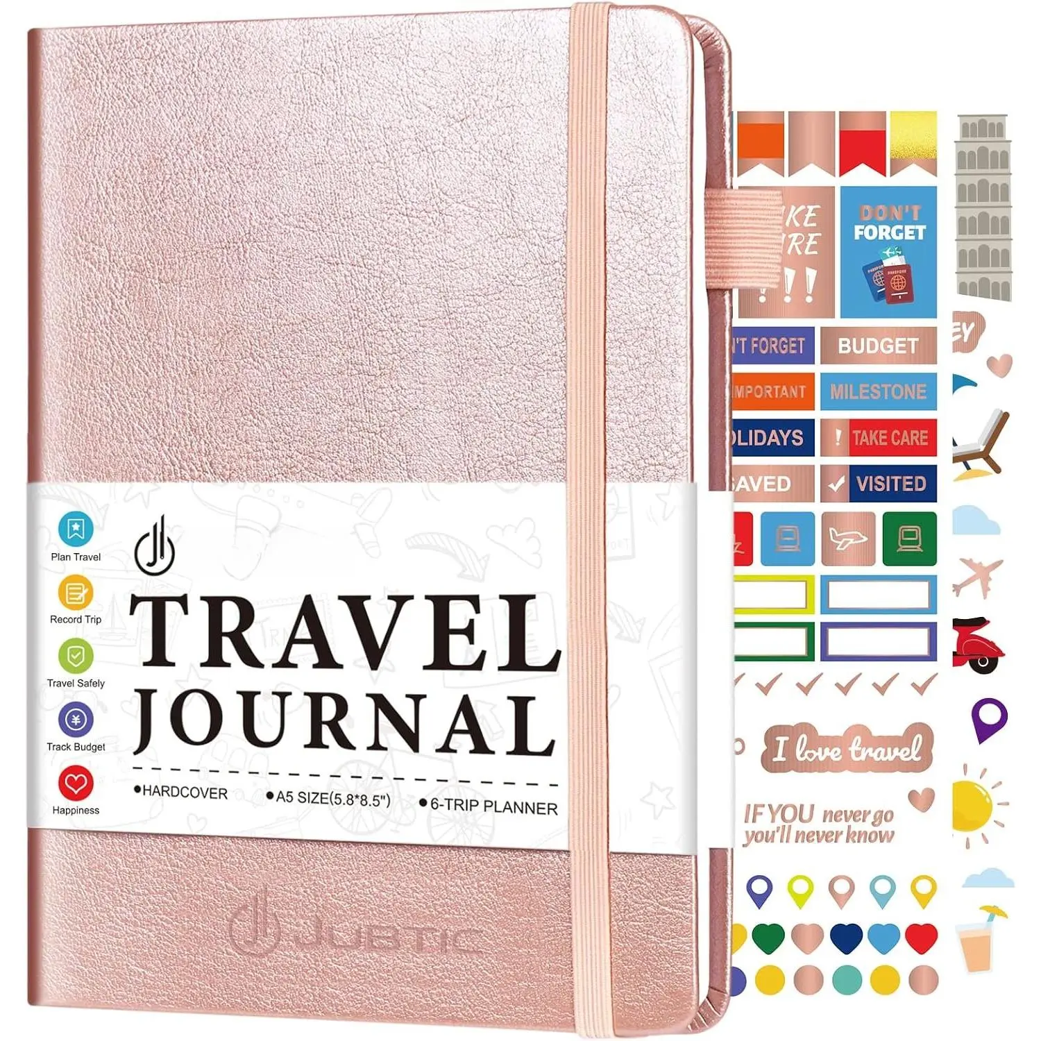 Travel Journal & Planner, Planner with Budget  & Checklist A5 |  Organizer, Trip Diary & Notebook for 6 Trips, Travel  for Women, Men & Couples, Rose