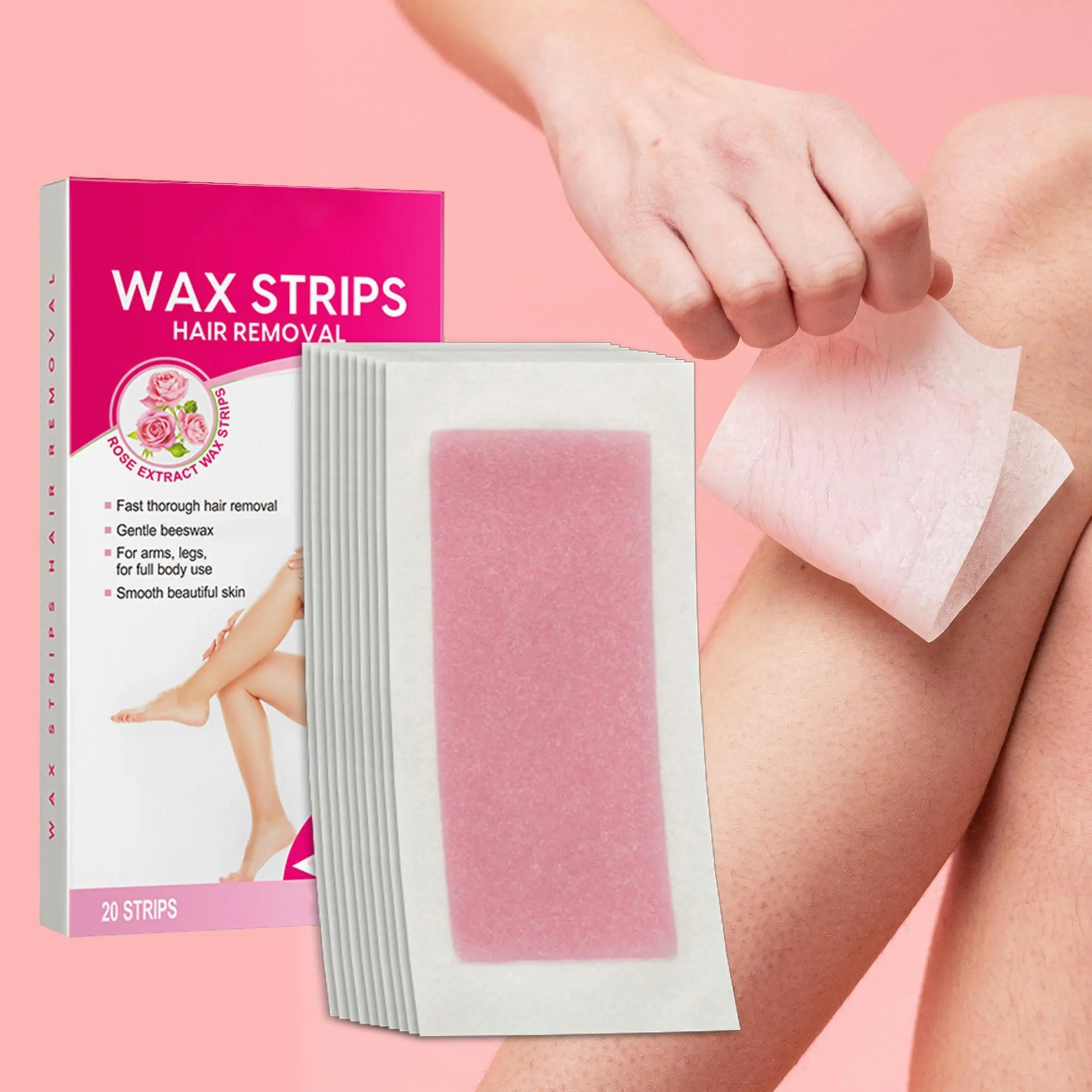 Rose Beeswax Hair Removal Wax Strips, Portable Depilatory Strips Home Hair Removal for Face, Eyebrow, Arm & Leg Daily Body Hair Removal, Smooth Hair Removal