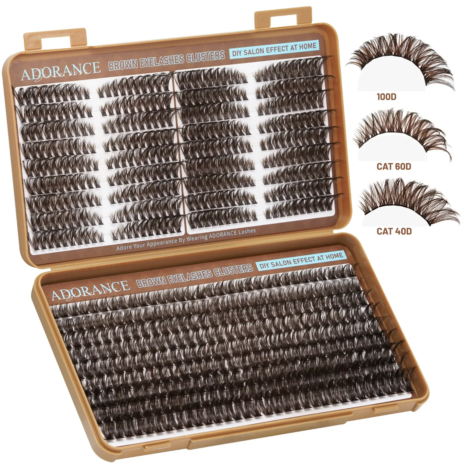 ADORANCE 648PCS Brown Makeup Lash Clusters, D Curl Cat Eye 3 Styles Mixed Wispy Fluffy Eyelash Extensions, Natural Soft Brown Cluster Lashes for Everyday Wear, DIY Lash Extensions