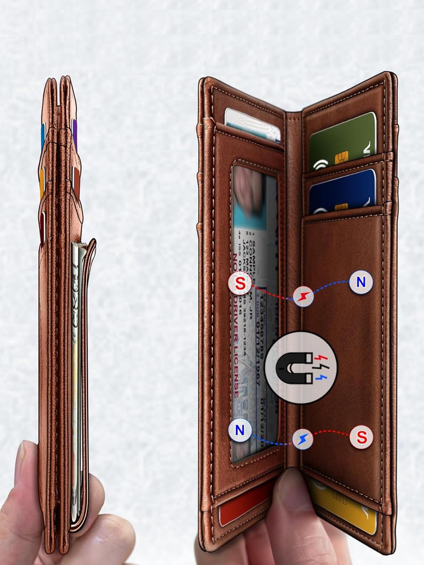 2026 New Magnetic Slim Wallet for Men, Leather Card Holder with Rfid Protection, Holds 12 Cards and Cash, Minimalist Design for Everyday Use