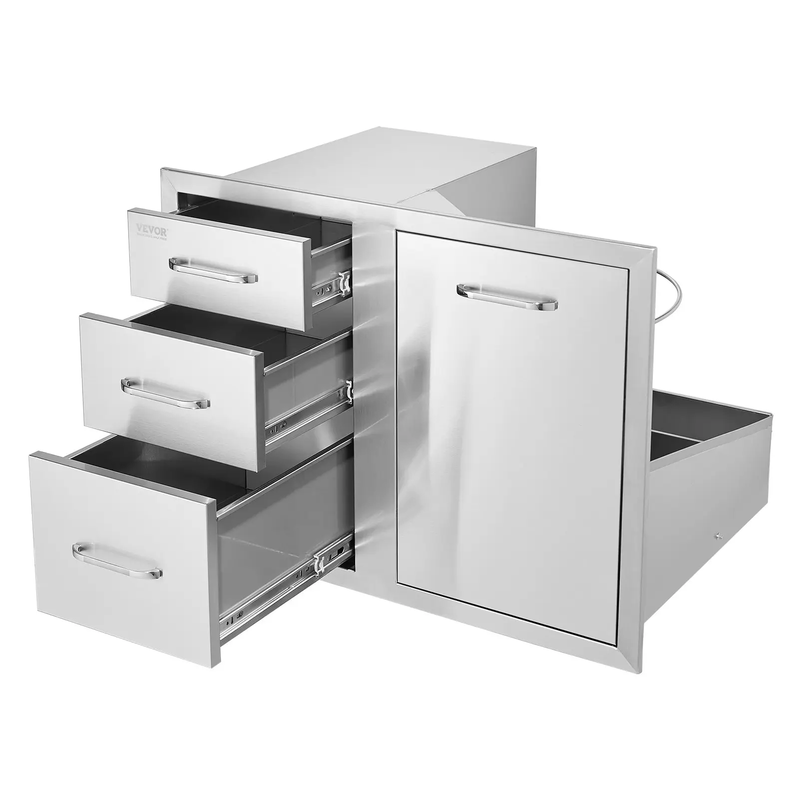 【DealsForYouDays】VEVOR Outdoor Kitchen Door Drawer Combo 29.5" Wx 22.6" Hx 21.7''D, Access Door/Triple Drawers with Propane Drawer and Adjustable Garbage Ring, Perfect for BBQ Island Patio Grill Station