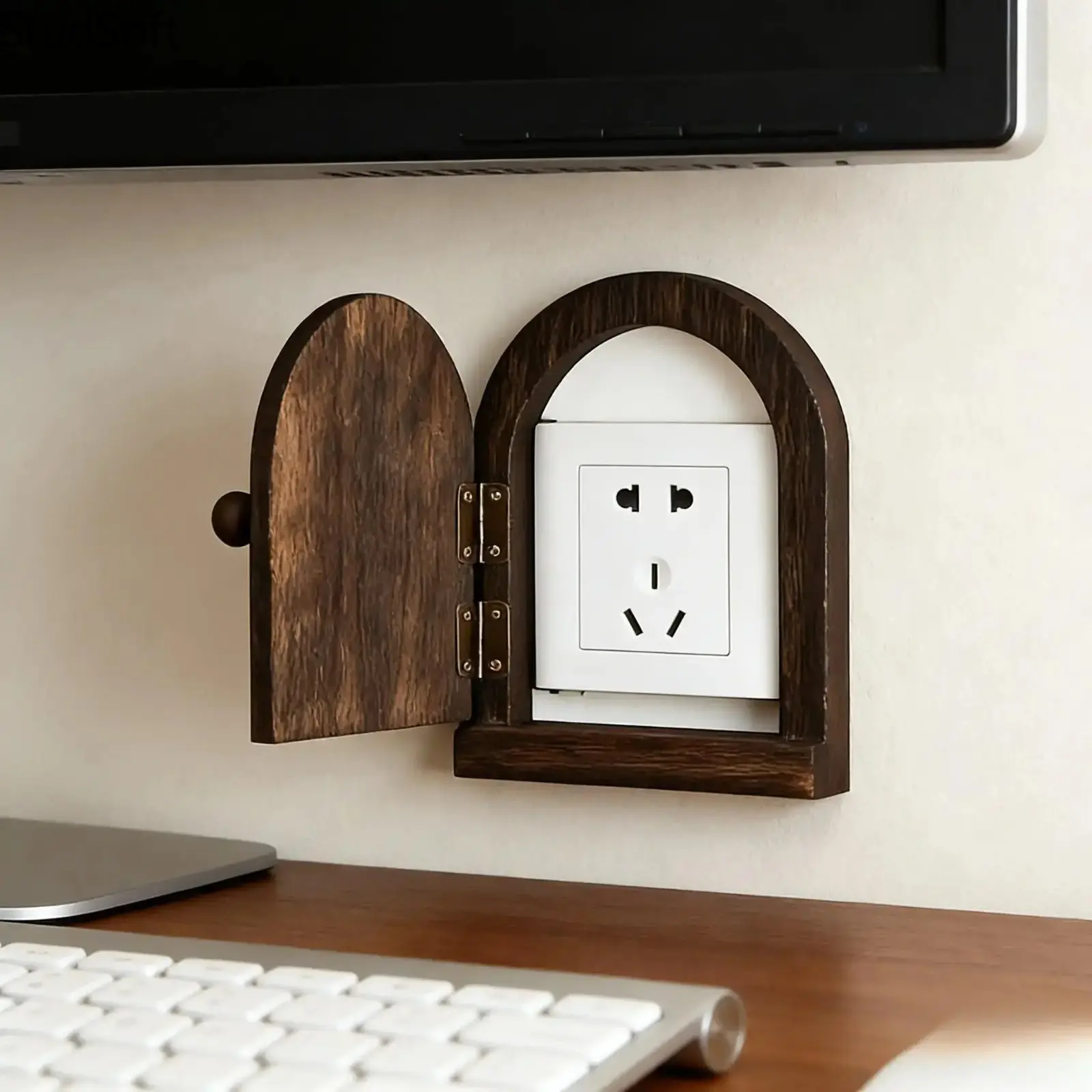 Handmade Wooden Outlet Extender Cover Elegant Dustproof Protection Wall Plate Decorative Switch Box for Living Room Office House Indoor Decoration