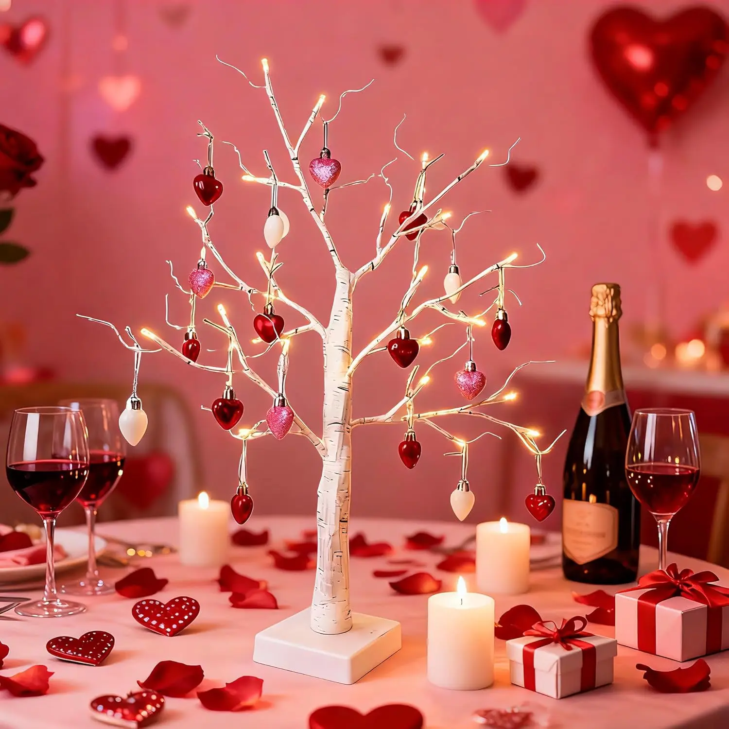 Glossy Lightweight 20ct 1.18 Inch Mini Christmas Tree Ornaments Kit | Red White Heart-Shaped Baubles for Valentine’s Day, Door & Wedding Decor