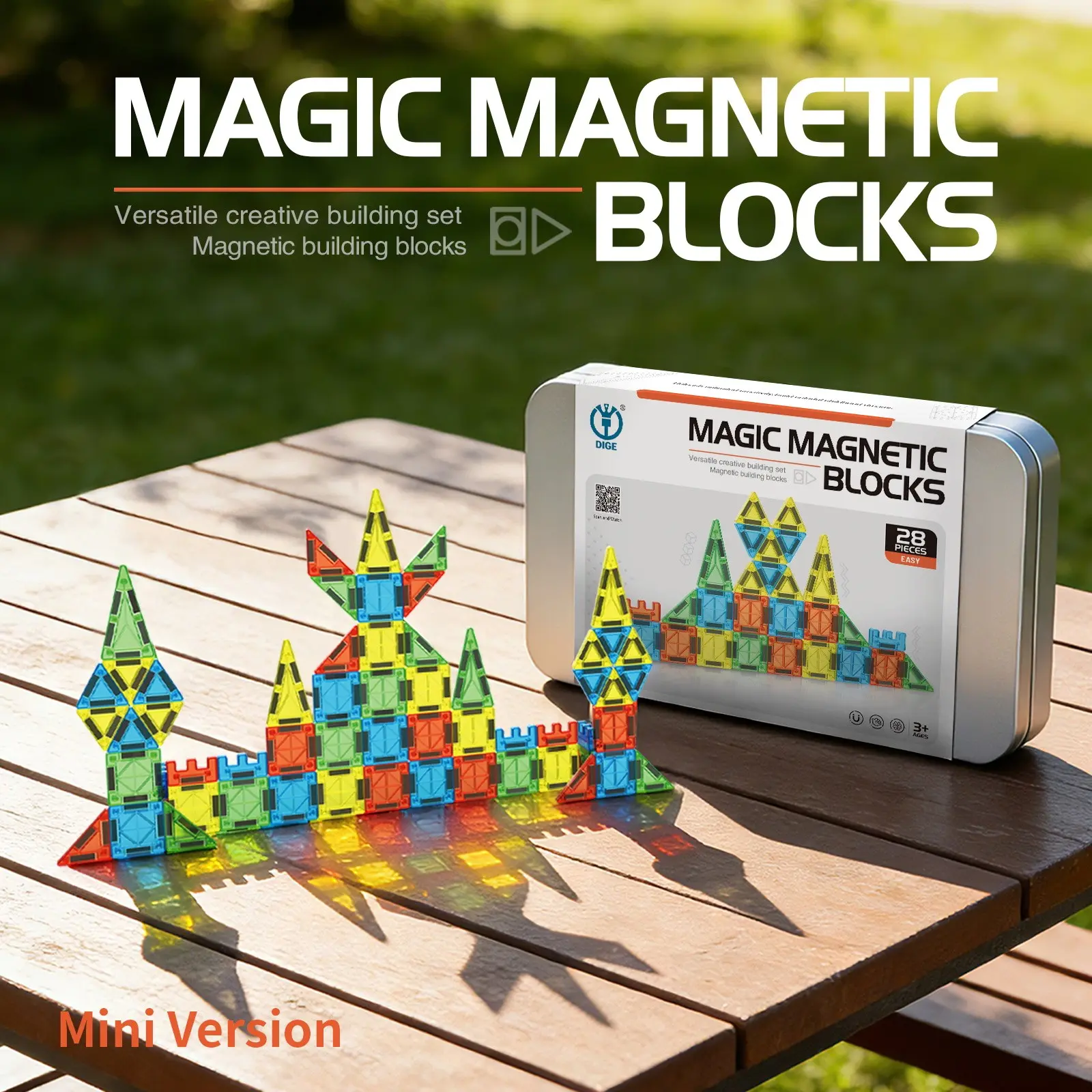 28/44/60pcs Magic Magnetic Tiles Set, Colorful Transparent Building Blocks, STEM 2D/3D Magnetic Construction Toy with Portable Storage Box, for Boys & Girls 3+, Home/Classroom Play, Birthday, Christmas, Children’s Day, New Year and Thanksgiving Gift
