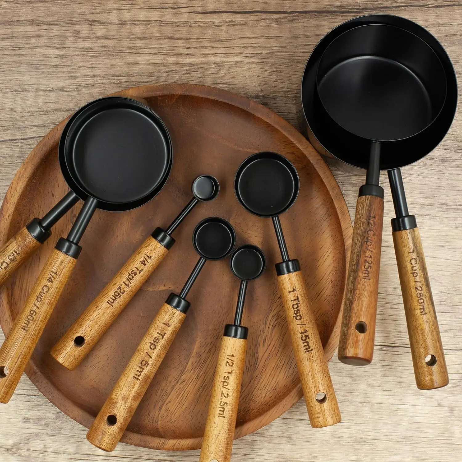 Wooden Handle Stainless Steel Measuring Cups Set, 4/8 Count Multi-Functional, Dishwasher Safe, Kitchen Measuring Utensils