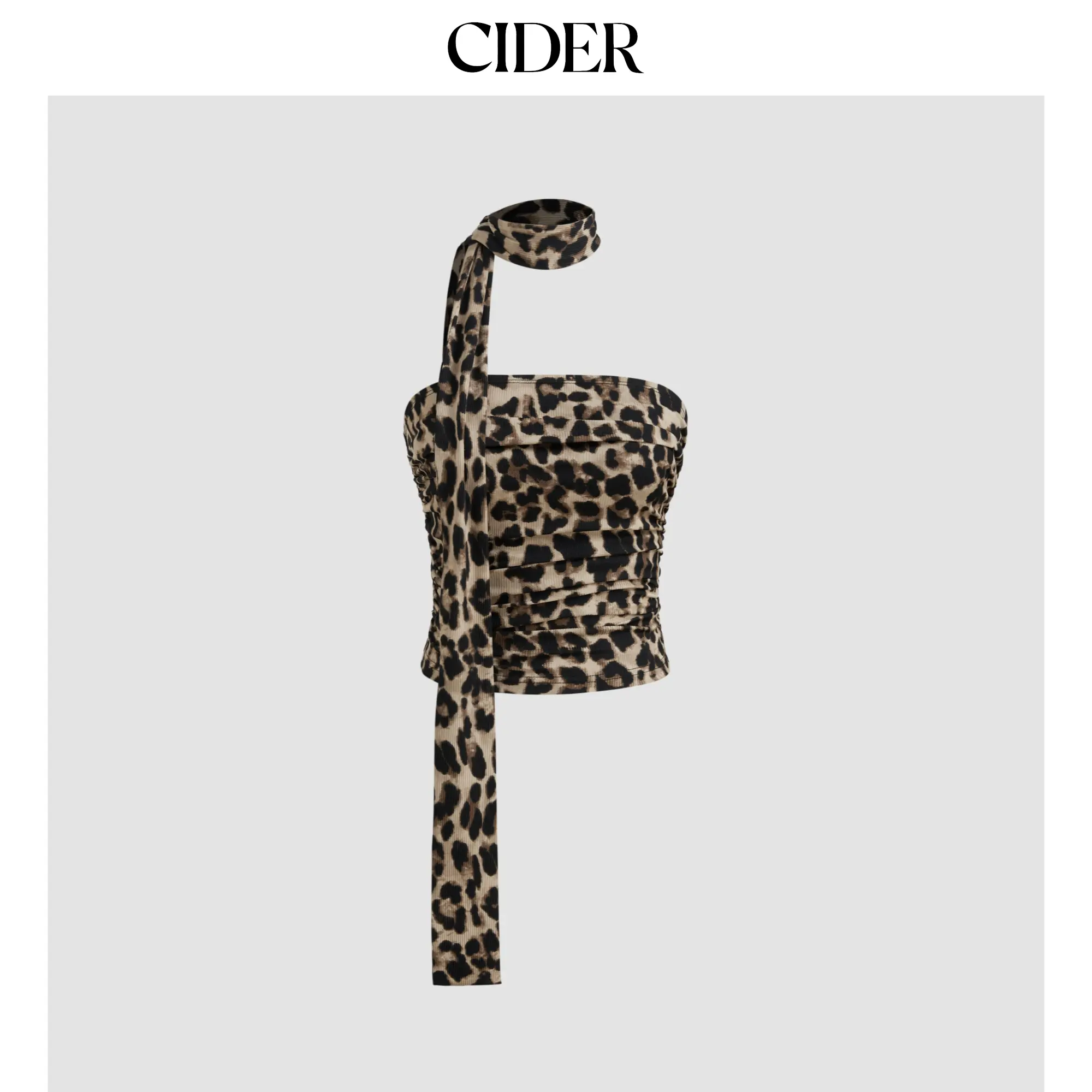 Cider [size 0-10] Leopard Print Ruched Tube Top With Scarf