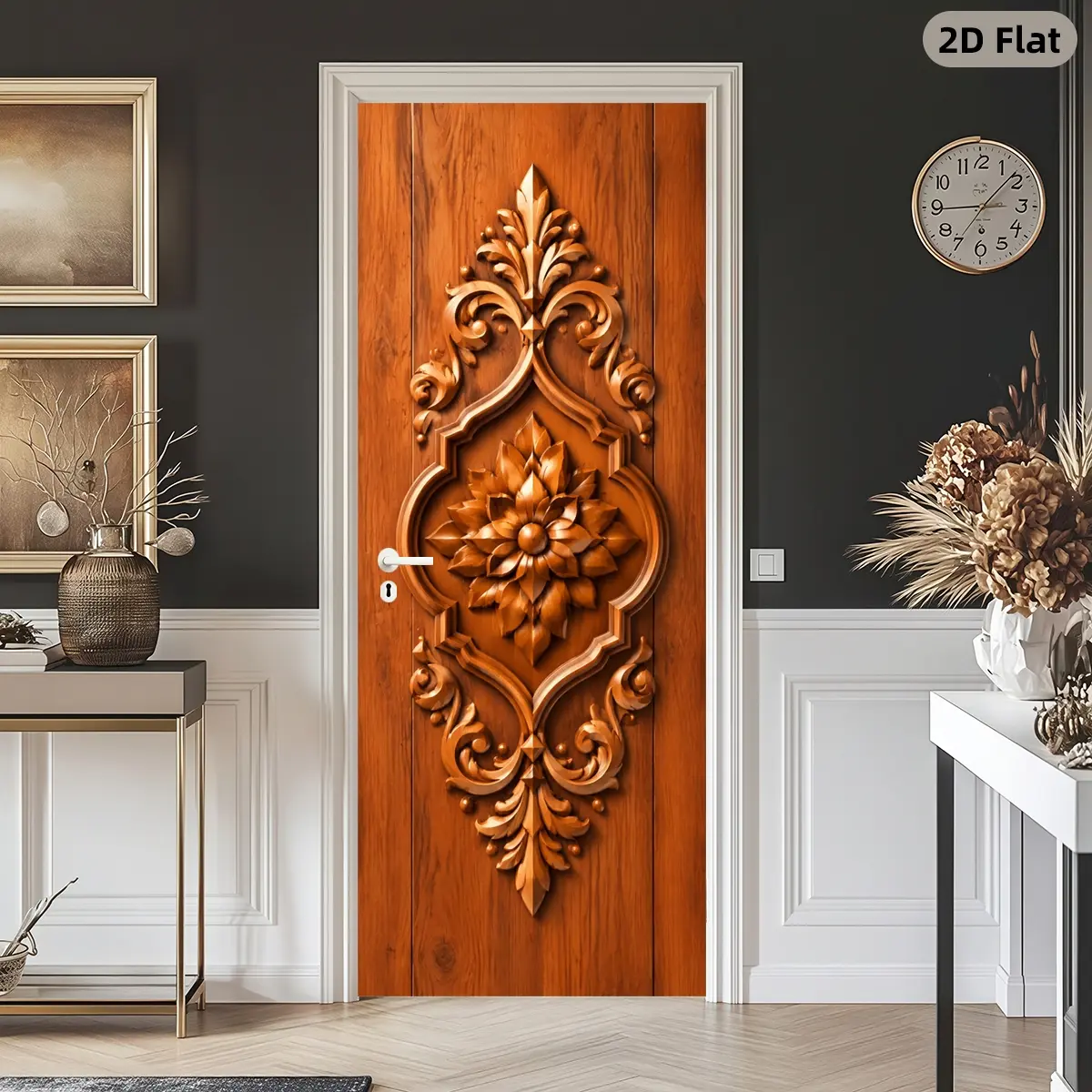 Fashionable retro engraved door sticker art, 2 modern sticker sheets, delightful decoration, suitable for rooms, kitchens, bathrooms, durable and detachable decorative wall stickers, waterproof, scratch-resistant, as a gift