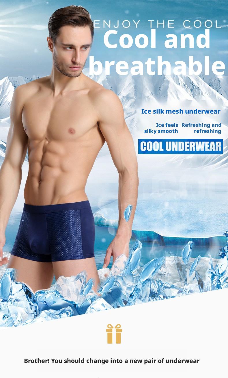 Men's Ice Silk Breathable Mesh Boxer Briefs Ice Silk Bamboo Fiber Moisture Wicking Quick Dry Soft Comfortable Cool Anti Odor Underwear For Summer Daily Wear Workout Gym Sports Casual Hot Weather 4 Pack Multicolor