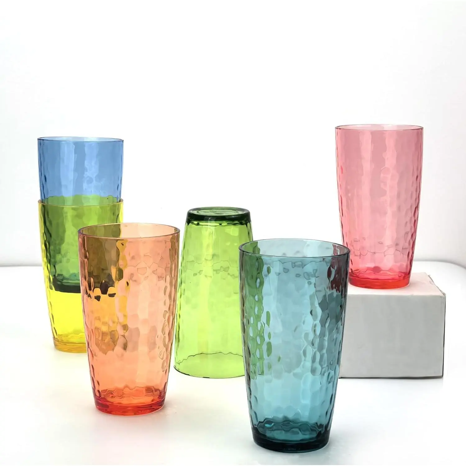 20 Ounce  Drinking Glasses,  Plastic Tumbler, Stackable, , Shatter Proof, Dishwasher Safe, Set of 6 Cups (Multicolor)