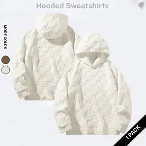 Men's Solid Textured Hood Longsleeves Hoodie, Casual Cozy Loose Drop Shoulder Long Sleeve Hooded Sweatshirt for Fall & Winter, Hoodies for Men, Men's Aesthetic Clothes for Daily Wear, Vintage Clothing, Menswear, Outdoor Top