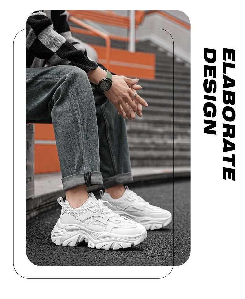 UYCEKK Men'S Lace-up Breathable Height-Increasing Casual Thick-Soled Dad Shoes|   and Fabric Upper, Rubber Sole, EVA Insole, Solid Color, Low Top, Suitable for All Seasons