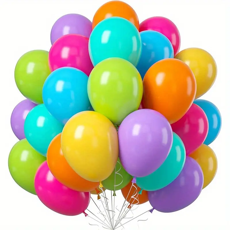 A 45-piece set of 10-inch mixed-color latex balloons in rainbow shades—including blue, green, purple, yellow, orange, and hot pink—perfect for birthday parties, anniversaries, weddings, and festive decorations.