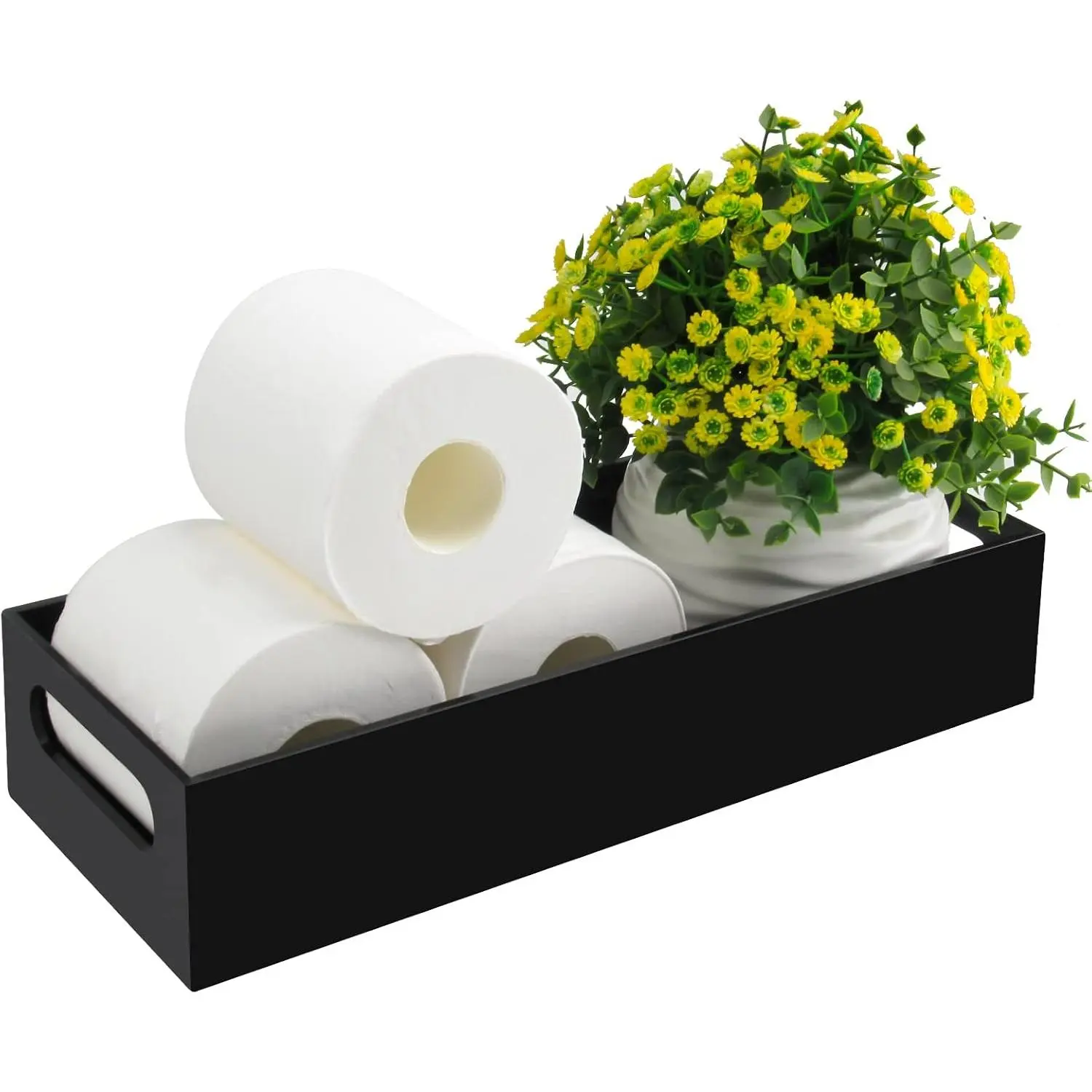 Toilet Paper Holder,  Toilet Paper Storage Basket | Black Toilet  Tray, Bathroom Tray with Handles,  Tray for Over Toilet Storage Shelf, End Table, Shelves,  Decor