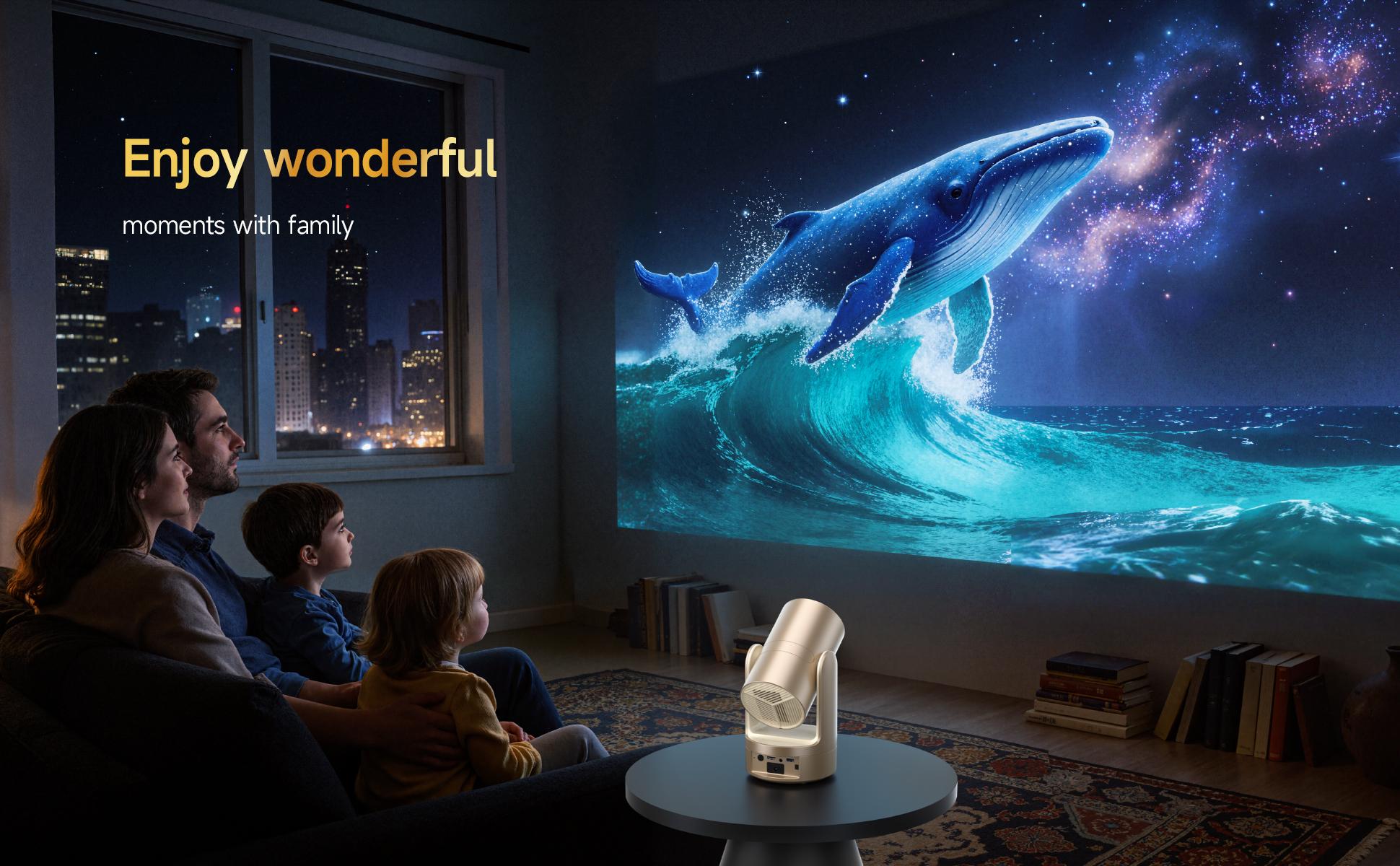 With batteries Rechargeable Mini Android Outdoor projector, 800ANSI native 1080P resolution, auto focus and auto trapezoidal correction, 200-inch screen WiFi6 bt5.2 multi-functional UHD outdoor entertainment projector.