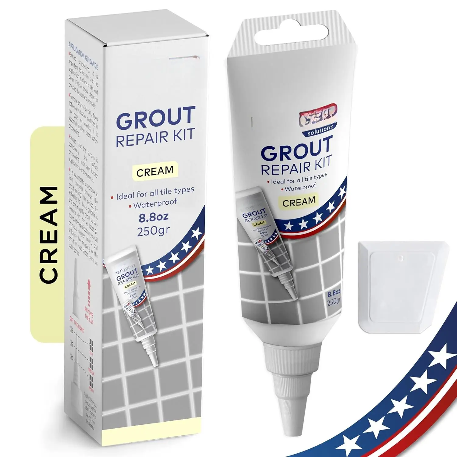 Tile Grout Repair, Cream 8.8 oz/250gr.  Drying Grout Repair Kit, Grout Filler Tube Repair Kit, Tile Grout , Grout Sealer Restore and Renew Bathroom Floor, Tile Gaps, Joints, Lines