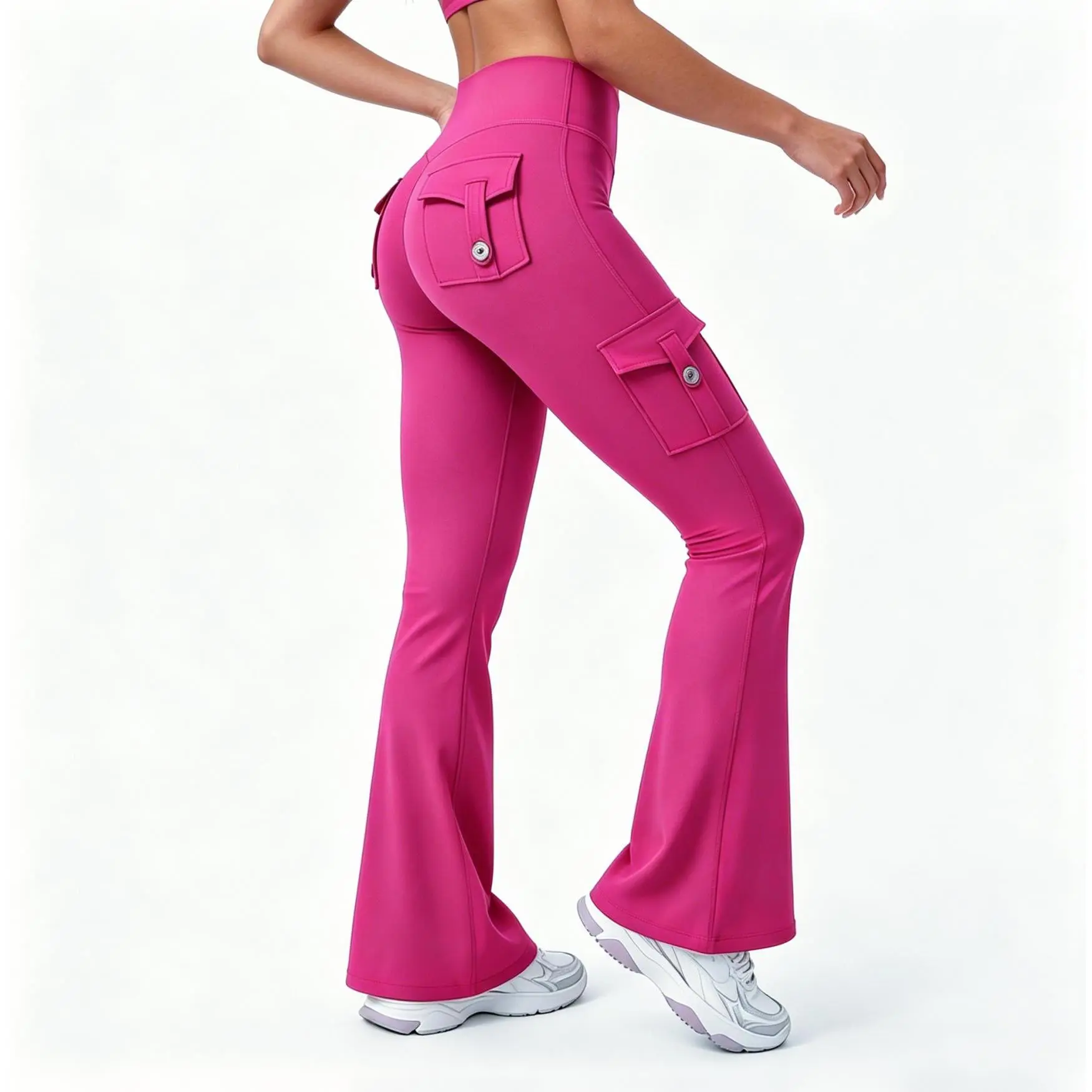 R4 High Waist Tummy Control Flare Leggings, Womens Butt Lifting Leggings with Flap Pockets, Seamless Scrunch Butt-Lift Cargo Pants, Tummy Control Workout Cargo Leggings,  Yoga Pants Gym Sportswear Bottoms, Women Hidden Scrunch Butt Lifting Leggings