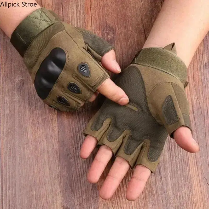 Men's Tactical Fingerless Sports Gloves with Hard Knuckle Protection and Reinforced Grip for Outdoor Shooting and Cycling, Male Gloves