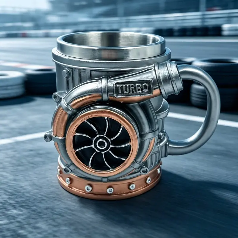 Turbo Charger Beer Mug, 3D Resin Engine Turbine Coffee Cup, Stainless Steel Liner, Creative Gift for Car Lovers, Racing Fans, Novelty Coffee Cup, Drinkware