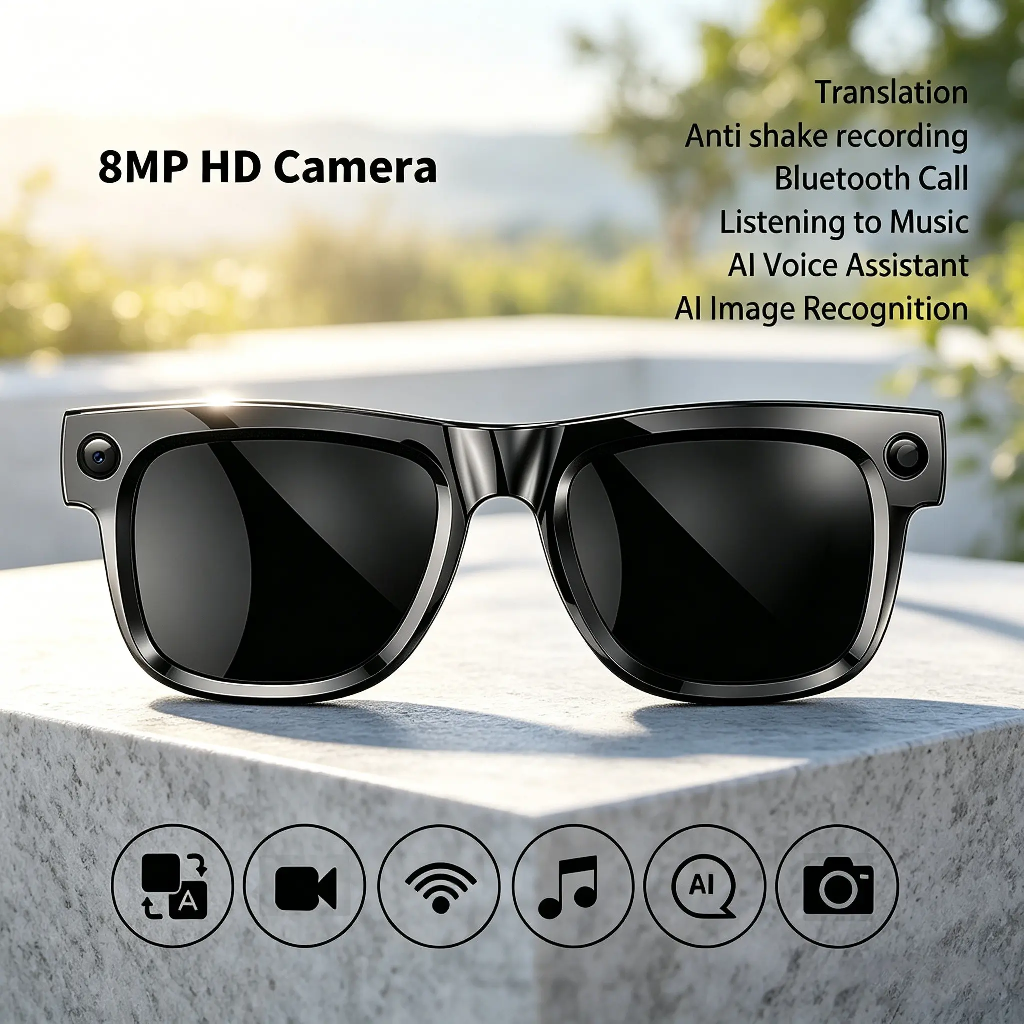 Upgrade Ag19 Smart Glasses, 1080P Camera, Bluetooth-compatible, Ipx4 Waterproof, Magnetic Charging, Audio, Video Recorder, Hands-Free, Outdoor Driving, Sunglasses with Camera