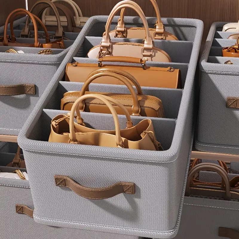 1-Pack Woven Fabric Handbag Storage Organizer Divider Closet Box - Contemporary Look, Space-Saving Home Organizer for Handbags & Clothes, Portable 1 Unit for Bedroom Back-to-School Prep