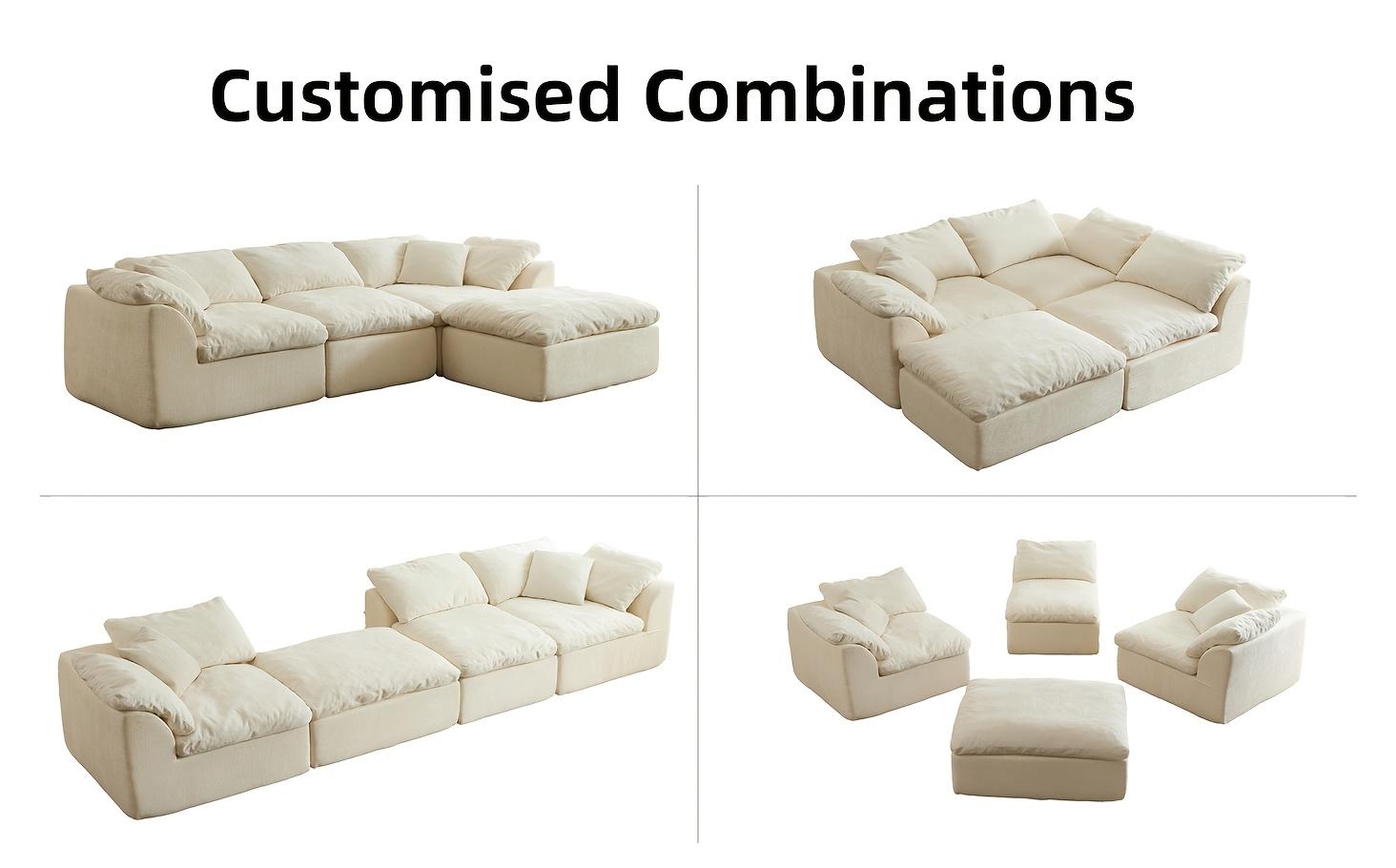 Classic Modular L-Shaped Cloud Couch - Skin-Friendly Chenille Fabric, No-Frame Foam Compression Design, Freely Combinable Supportive Armrests, Ottoman Included, Sofa-Bed Switch Function, Fully Assembled for Living Room Sofas & Apartment Furniture