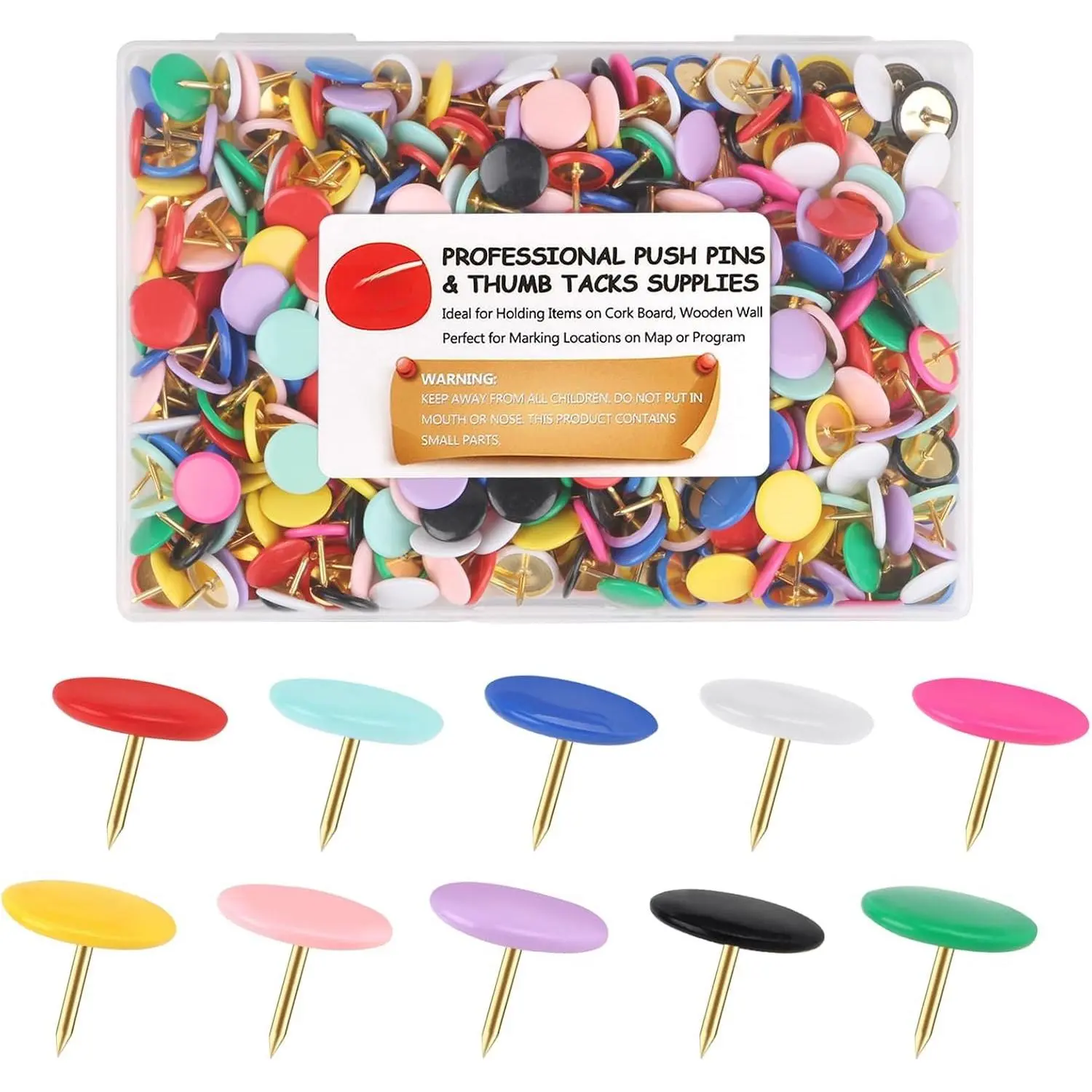 Thumb Tacks 400-count, Colors Plastic Roundness Push Pins Decorative Tacks for Corkboard (Colorful)