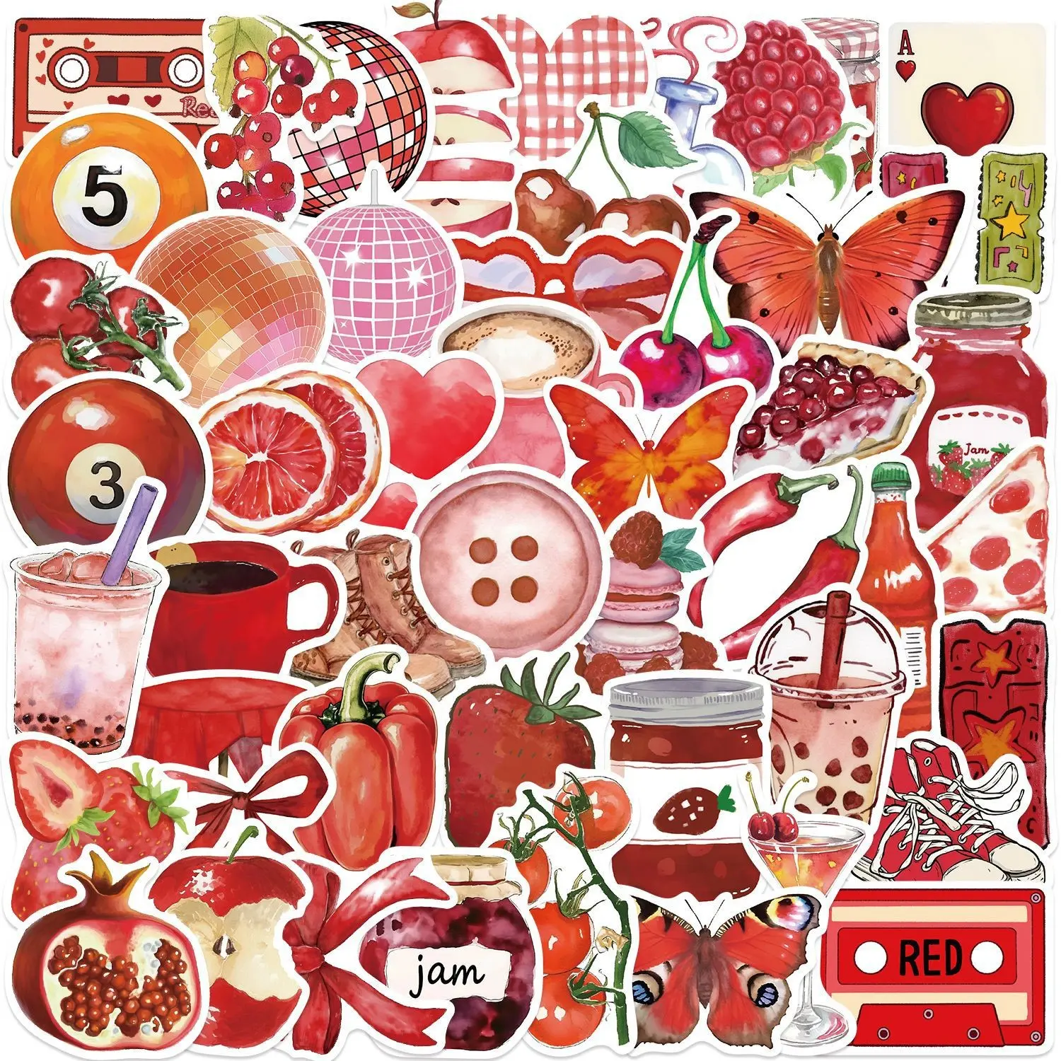 50 Cherry Graffiti Stickers, DIY Phone Case & Guitar Decor, Waterproof PVC Stickers, Creative Craft Supplies, Fun Art Accessories