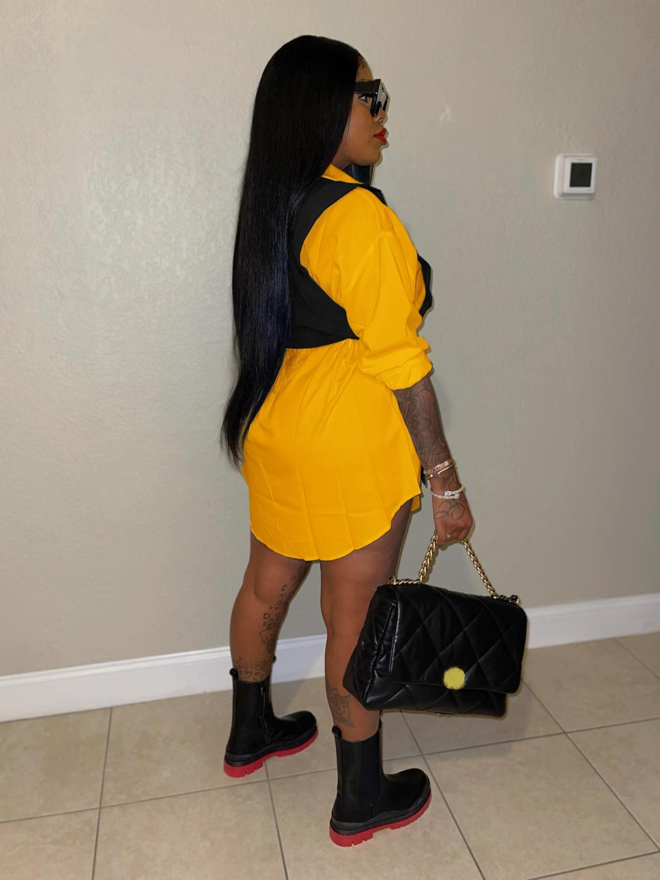 Two-piece Set Women's Plain Asymmetrical Hem Button Collared Shirt Dress & Tie Front Gilet Set, Fall Sets Casual Fashion Comfort Stretchy Long Sleeve Dress & Vest Clothes for Daily Outdoor Wear, Lady Two Piece Sets, Casual Outfits Women, Womenswear