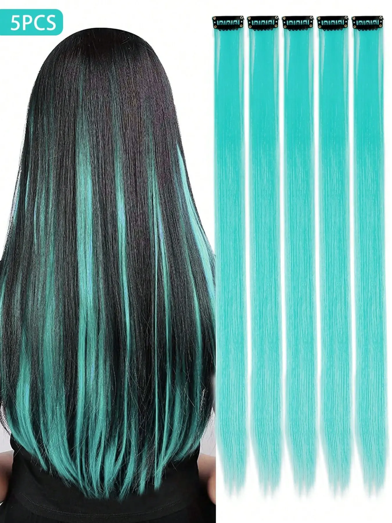 5pcs Synthetic Long Straight Clip-In Extension Hair, Fake Hair, 20 Inches , Perfect Hair Extension for Women Used Daily ,Party,Cosplay,New Year, Carnival, Music Festival, Halloween, Christmas Party Gifts, Synthetic Hair Extensions