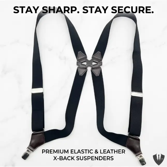 1.5" Vintage Side-Clip Suspenders - Heavy-Duty Elastic Braces with 2 Metal Side Clips for Suits, Jeans & Outdoor Casual Wear