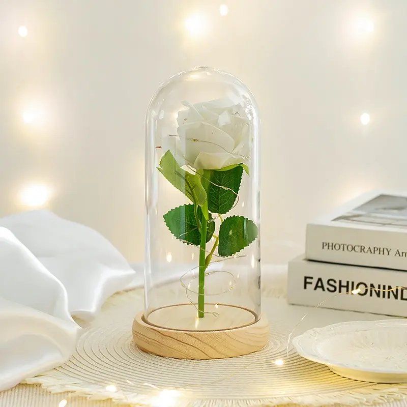 Eternal flower glass cover wholesale simulation rose glowing glass cover Valentine's Day Christmas gift