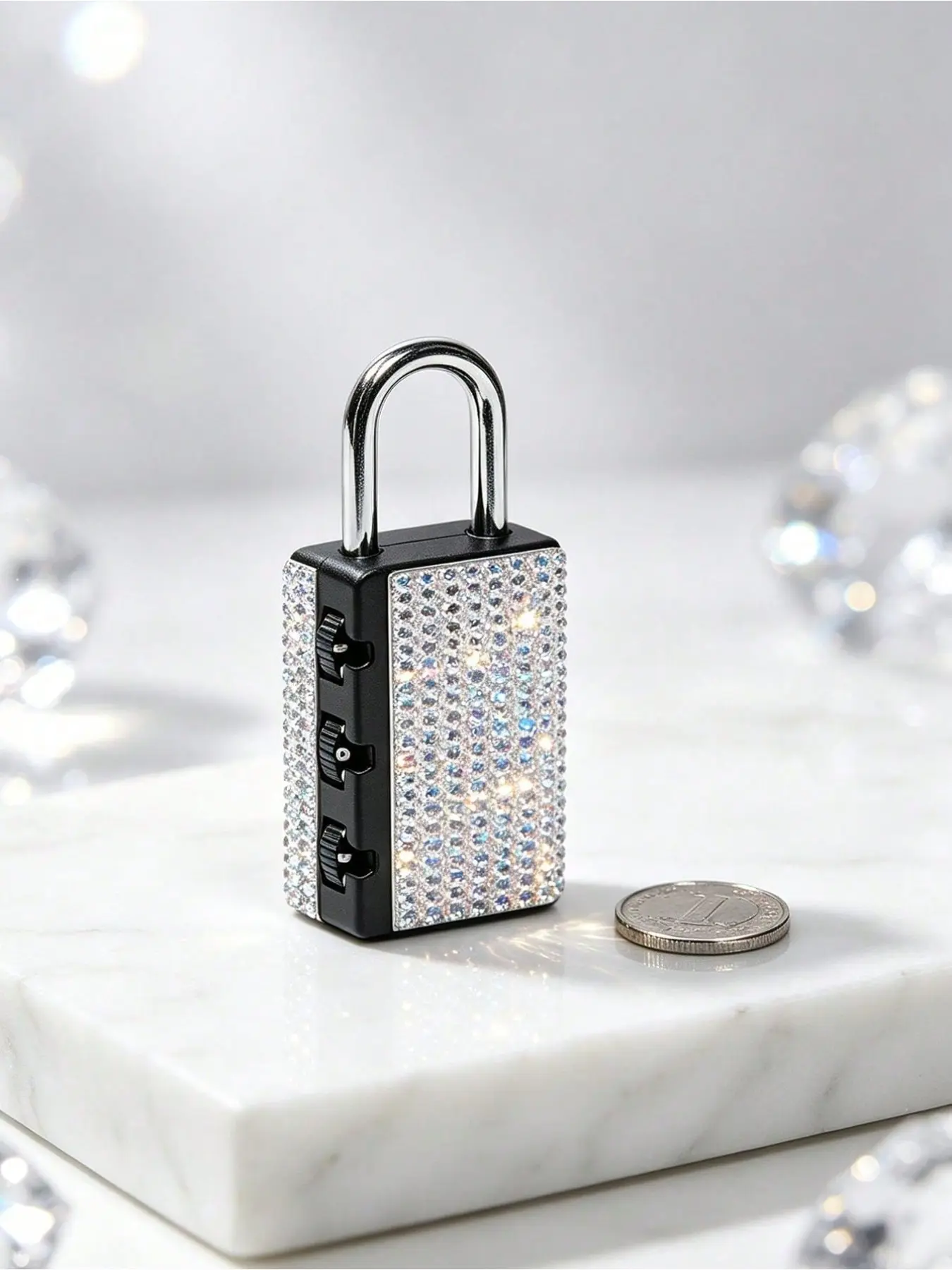 Mini Shiny Crystal Combination Lock - Small combination lock, suitable for lockers, no assembly required, luggage lock, locker lock, small luggage padlock, suitcase lock, metal key lock suitable for luggage