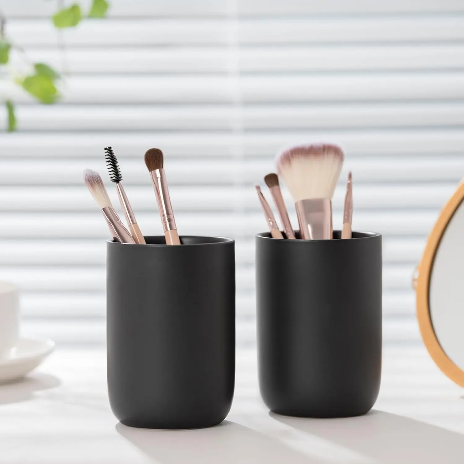Bathroom Ceramic Toothbrush Cup, Matte Black Toothbrush Cup Holder, Bathroom Storage Organizer