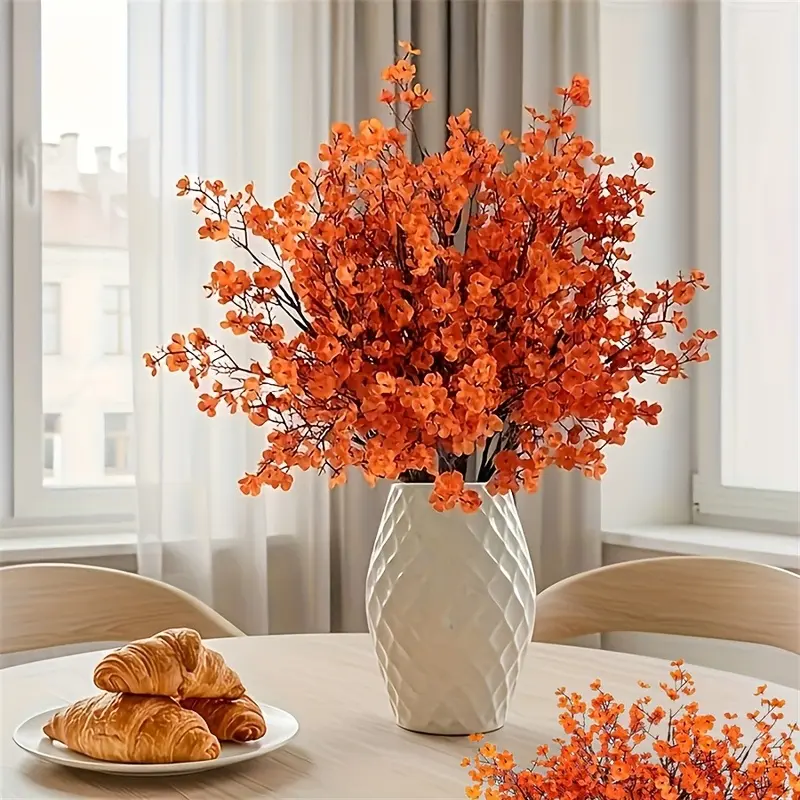 10Pcs Orange Artificial Fall Flowers Bouquet, Realistic Faux Fabric Flowers for Vase Home Decor, Thanksgiving Halloween Christmas Table Centerpiece, Bedroom Kitchen Wedding Farmhouse Decoration, Decorative Flowers