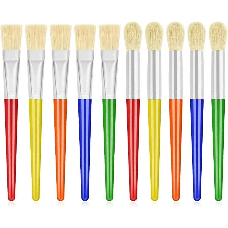 10Pcs Paint Brushes for Kids, Toddler Large Chubby Brushes Round and Flat Preschool Painting Brushes for Washable Paint Acrylic Paint