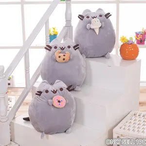 Cuddly bear with a doughnut-shaped ice cream sandwich, cookie cat figurine, gray, adorable, smiling cat plush toy, anime cat toy accessory gift for girlfriend, Valentine’s Day gift, birthday gift, holiday gift.