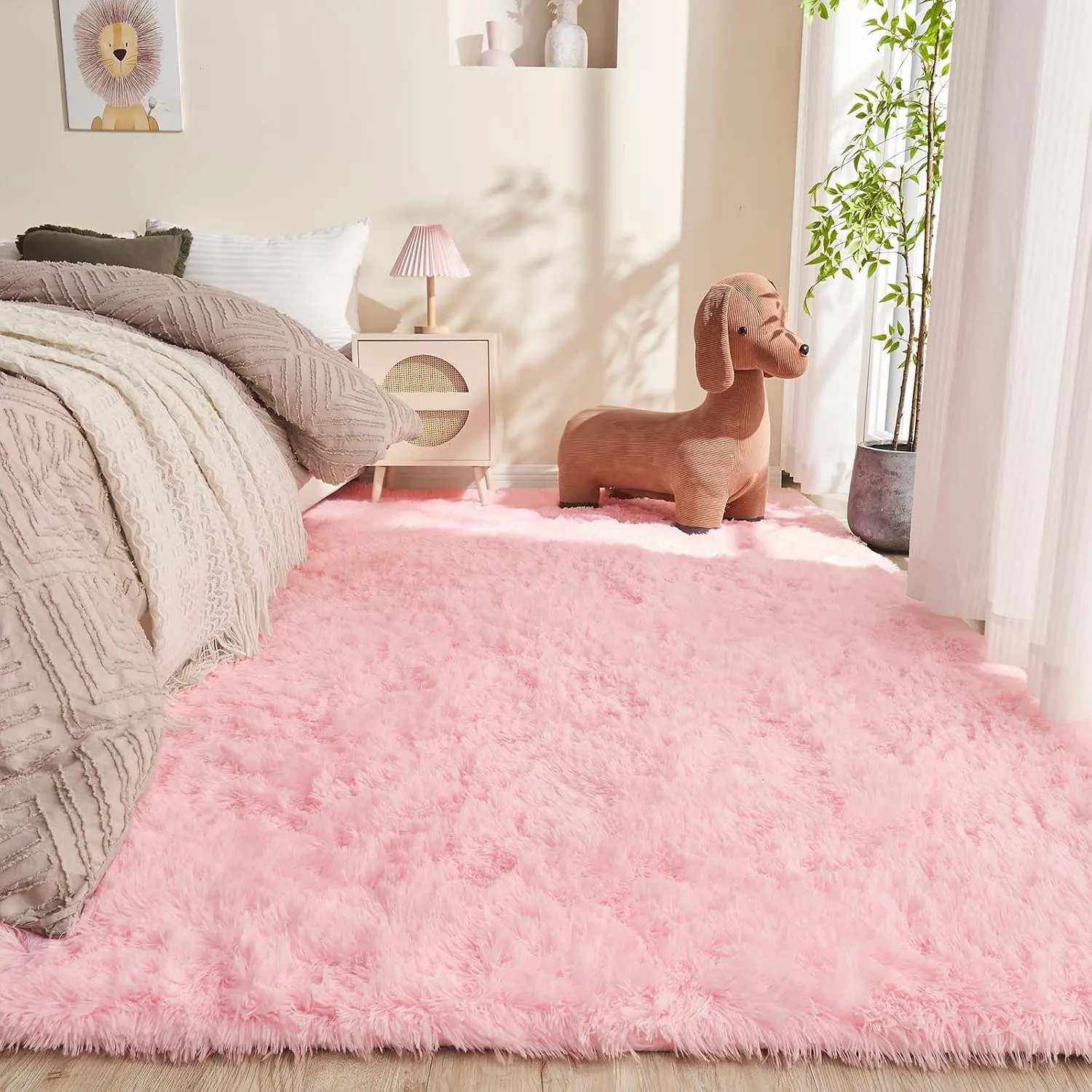3x5 Ultra-Soft Plush Shag Area Rug, Pink Cute Indoor Carpet for Bedroom & Nursery, Ideal for Kids Home Decor