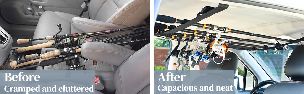MOKO Vehicle Fishing Rod Holder, Car Fishing Pole Roof Rack Inside, 5 Rod Capacity, Heavy Duty Adjustable 30-54 Inch, Fishing Rod Carrier Fishing Pole Storage Straps for Truck Car SUV Wagons Van MOKO Vehicle Fishing Rod Holder, Car Fishing Pole Roof Rack Inside, 5 Rod Capacity, Heavy Duty Adjustable 30-54 Inch, Fishing Rod Carrier Fishing Pole Storage Straps for Truck Car SUV Wagons Van