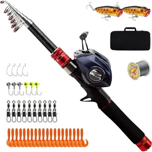 Telescopic Fishing Rod and Reel Combos, Carbon Fiber Fishing Rod with Stainless Steel Baitcasting Reel, Portable Fishing Pole Reel Combo  Travel Saltwater Freshwater Fishing Gifts  Men