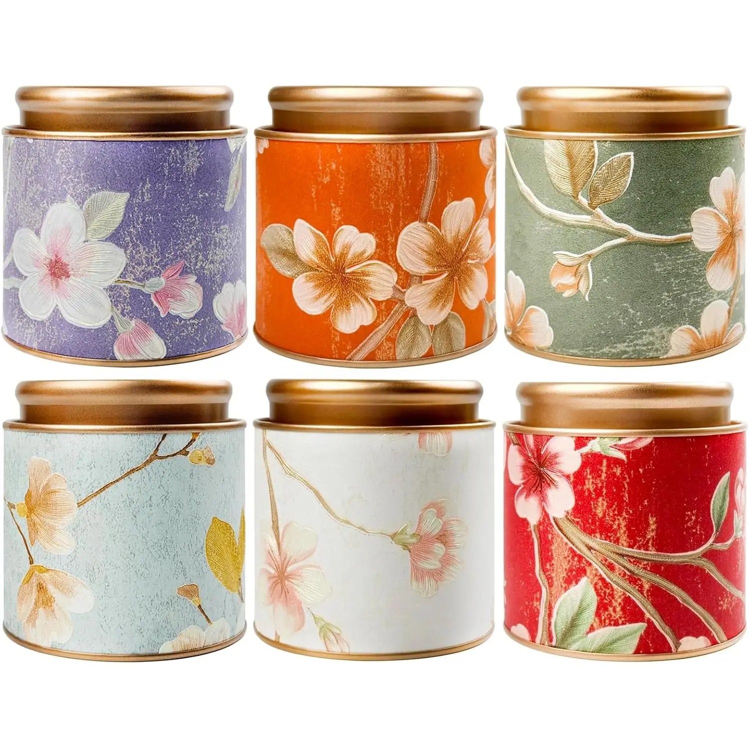 Tea Tin Canisters 6Pcs - Loose Leaf Tea Storage Small Empty Tins Vintage Round Airtight Storage Tin Containers with Lids, Tinplate for Teas, Coffee, Herbal, Spices & Dry Food (3.93 x 4.13 in)